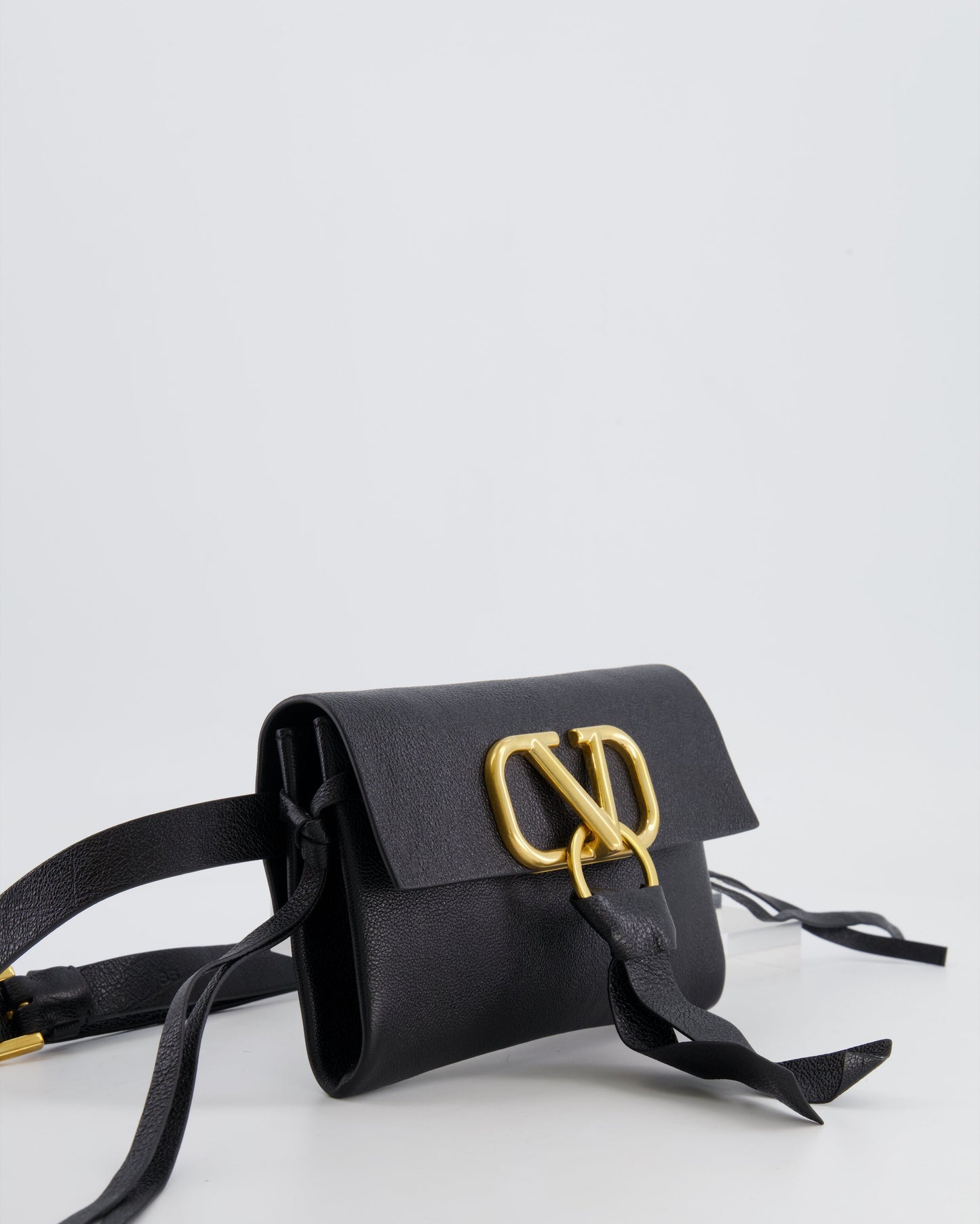 Valentino Black Leather VSling Belt Bag with Gold Logo
