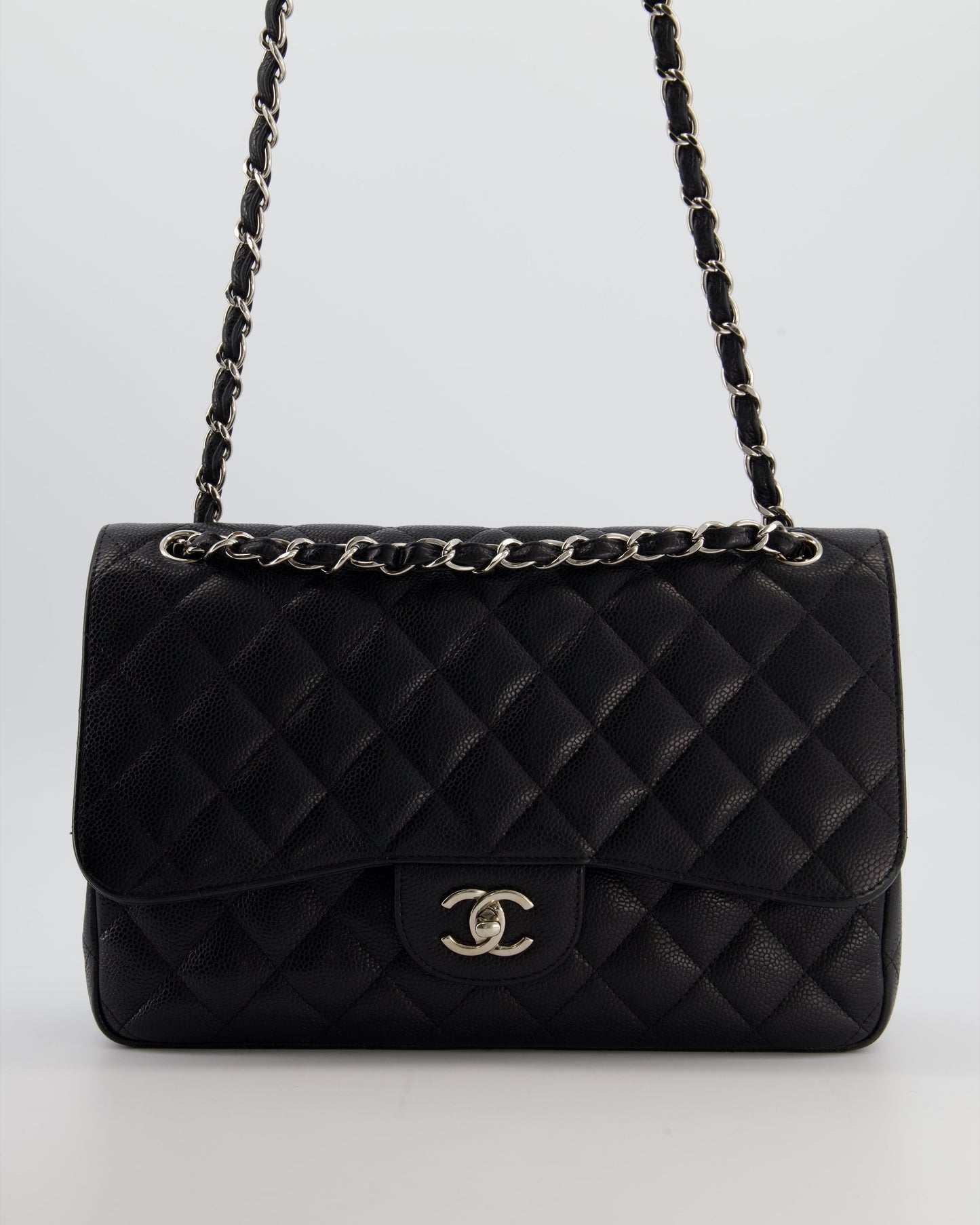 Chanel Black Jumbo Classic Double Flap Bag in Caviar Leather with Silver Hardware