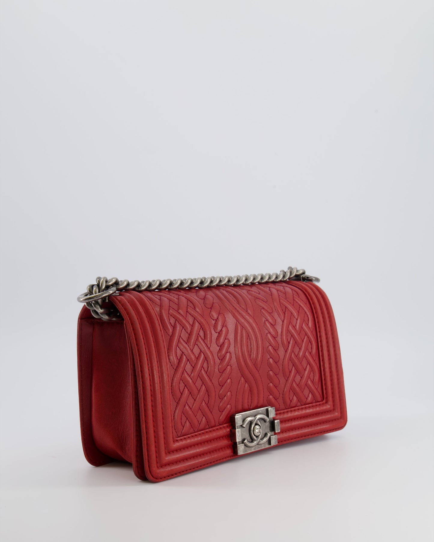 Chanel Limited Edition Red Medium -Edinburgh Celtic Boy Bag with Embossed Leather and Ruthenium Hardware