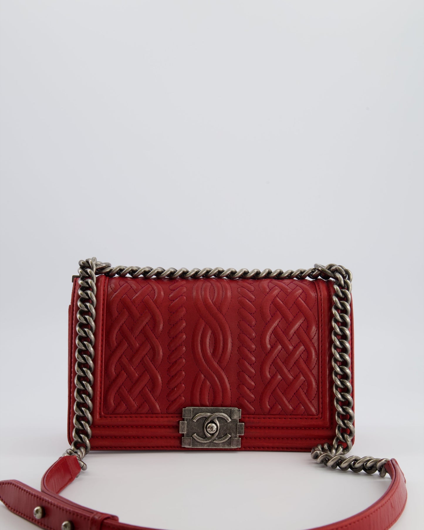 Chanel Limited Edition Red Medium -Edinburgh Celtic Boy Bag with Embossed Leather and Ruthenium Hardware