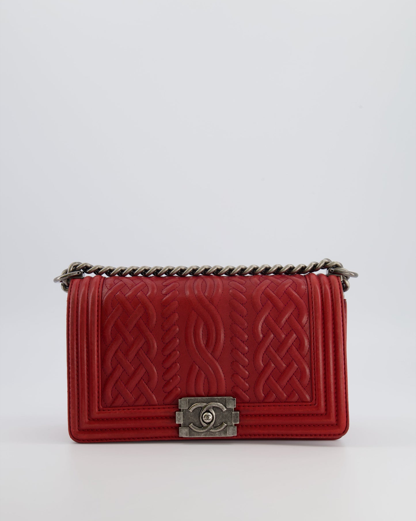 Chanel Limited Edition Red Medium -Edinburgh Celtic Boy Bag with Embossed Leather and Ruthenium Hardware