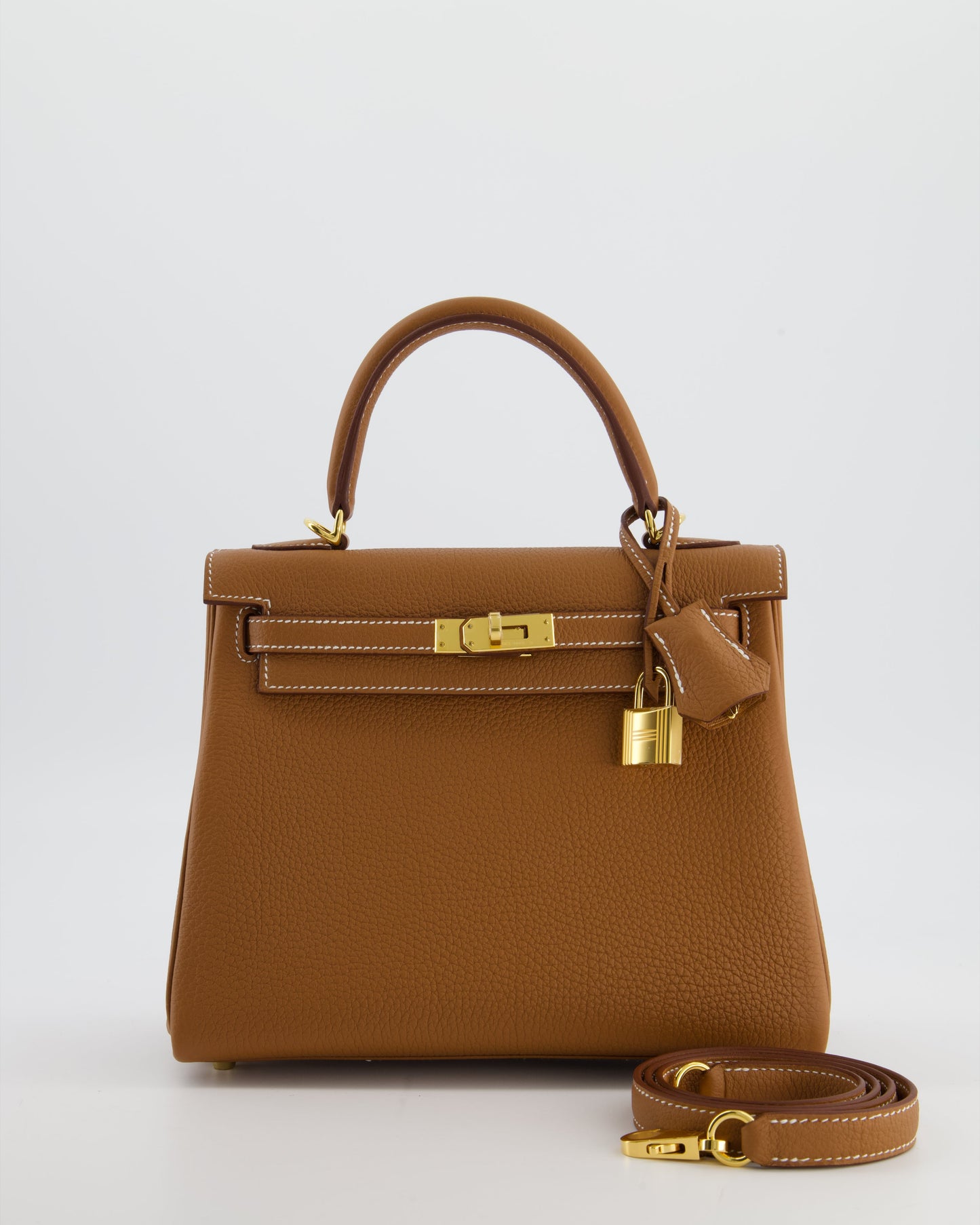 Hermes Kelly 25 Retourne Bag in Gold Togo Leather with Gold Hardware