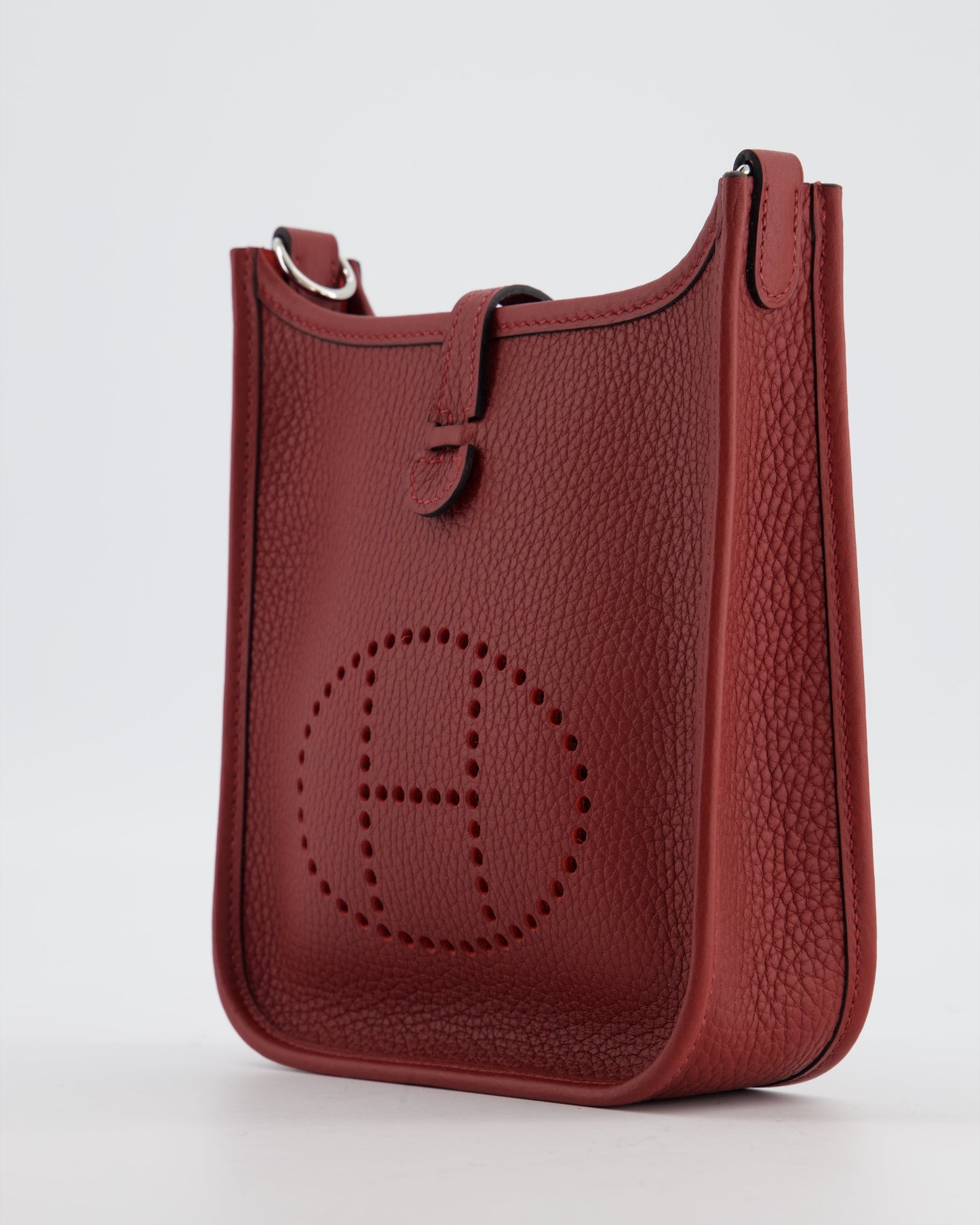 Hermes Mini Evelyne Bag in Rouge H in Clemence Leather with Palladium Hardware