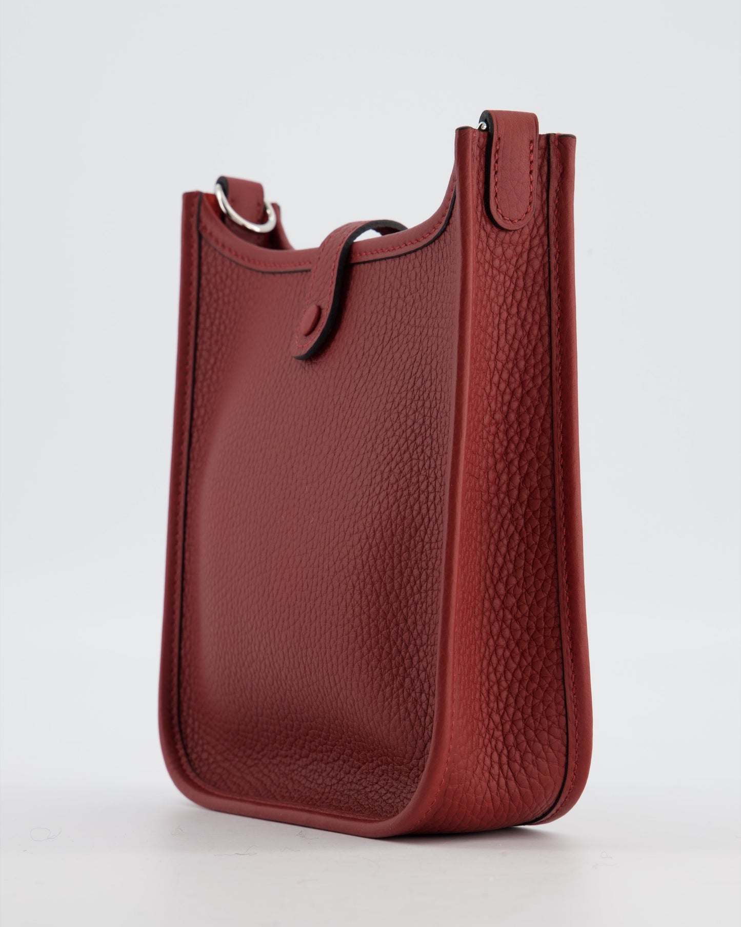 Hermes Mini Evelyne Bag in Rouge H in Clemence Leather with Palladium Hardware