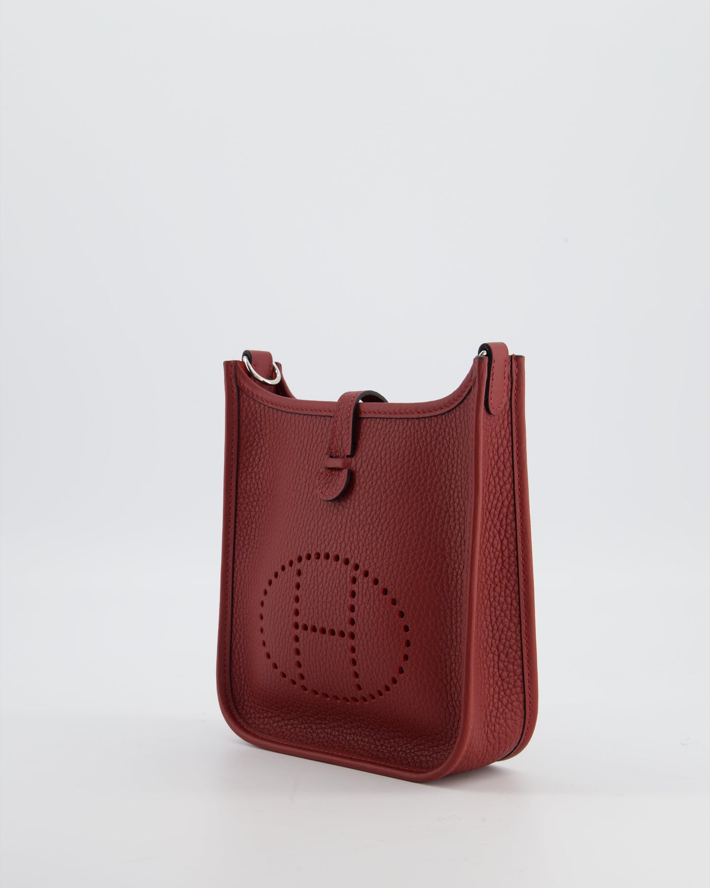 Hermes Mini Evelyne Bag in Rouge H in Clemence Leather with Palladium Hardware