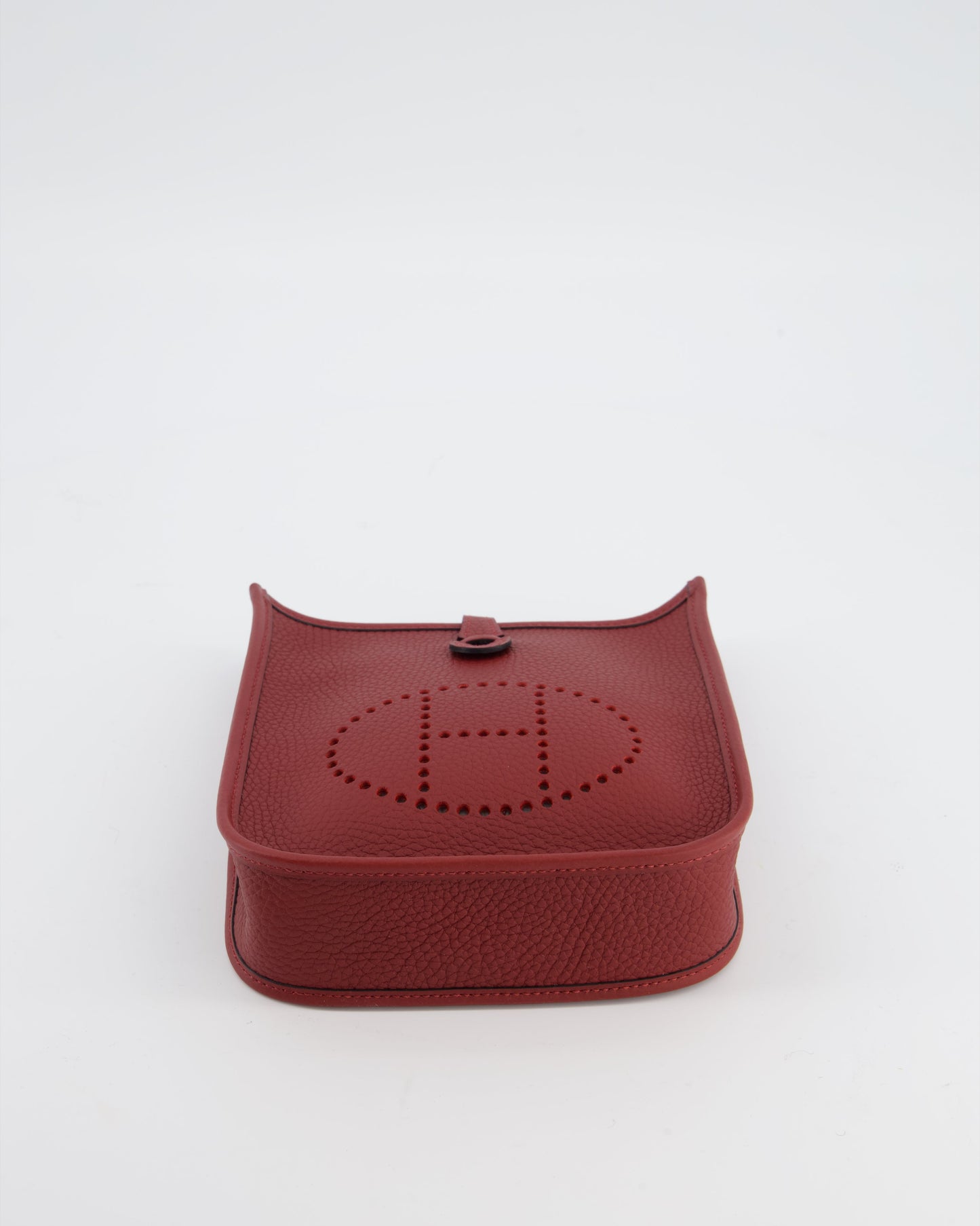 Hermes Mini Evelyne Bag in Rouge H in Clemence Leather with Palladium Hardware