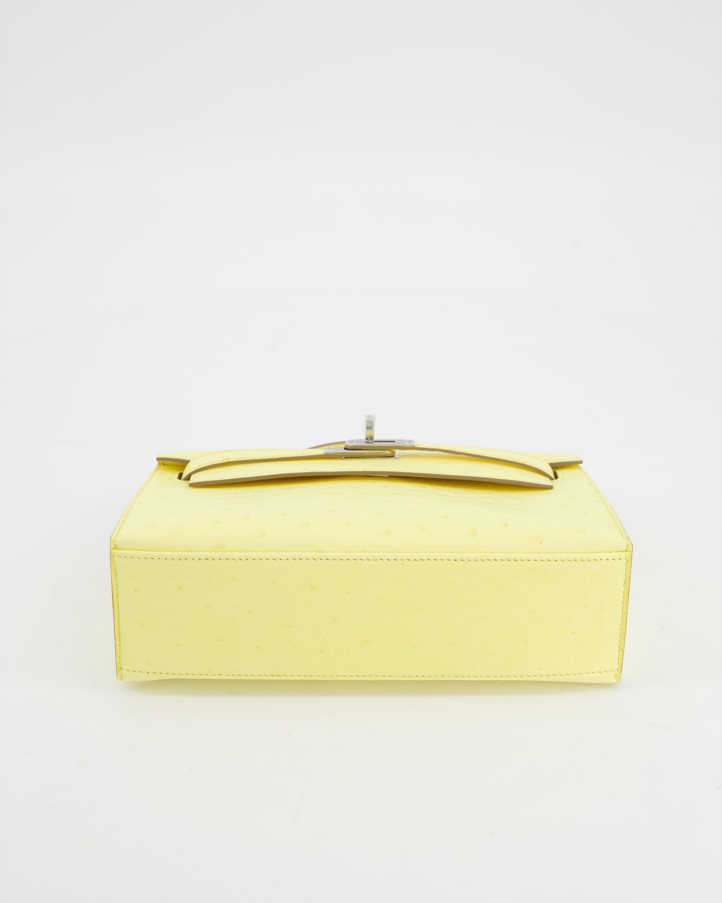 Hermes Kelly Pochette Bag in Limoncello Ostrich Leather with Palladium Hardware