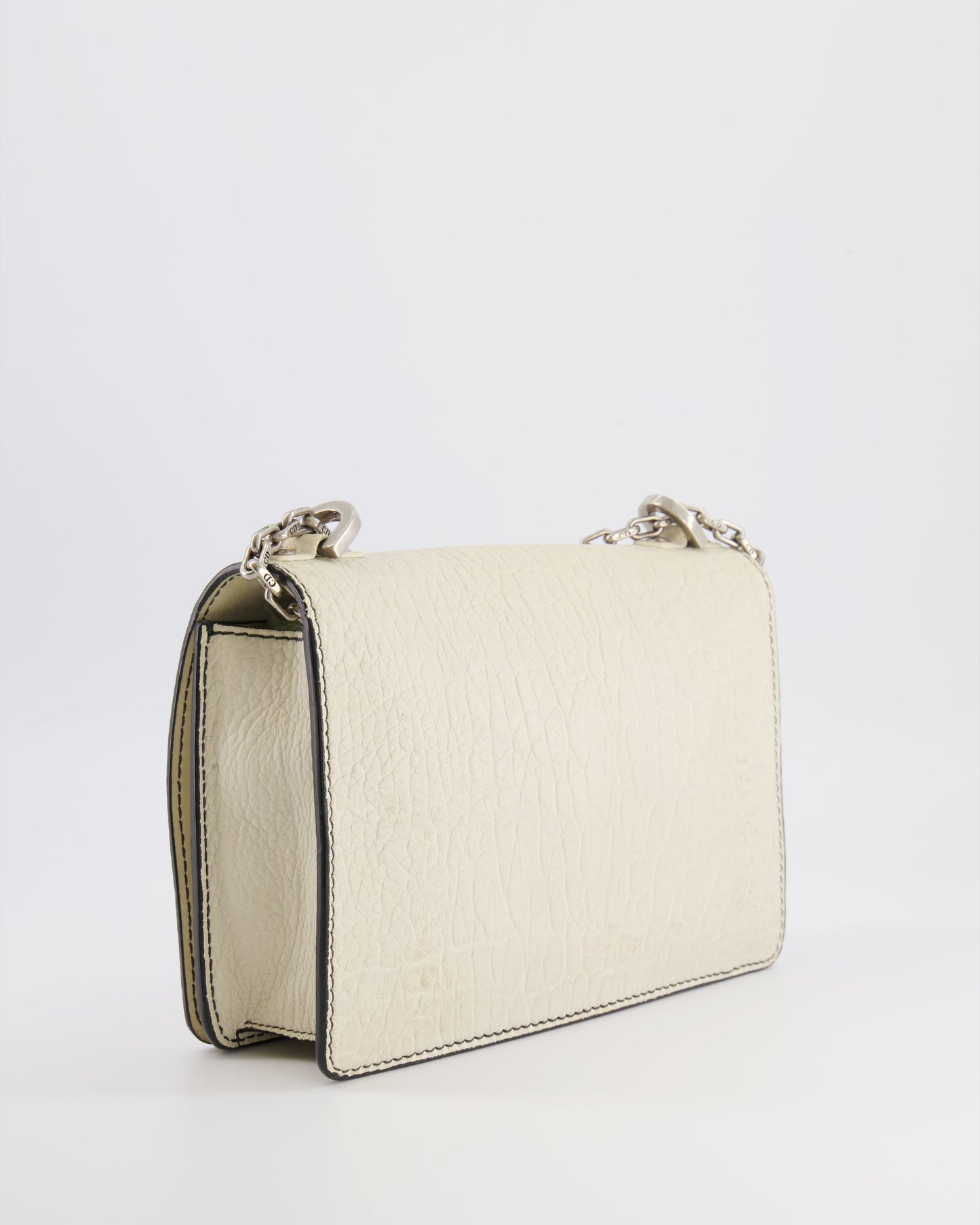 Christian Dior White Pebbled Leather J'Adior Flap Bag with Turquoise and White Logo, Silver Hardware