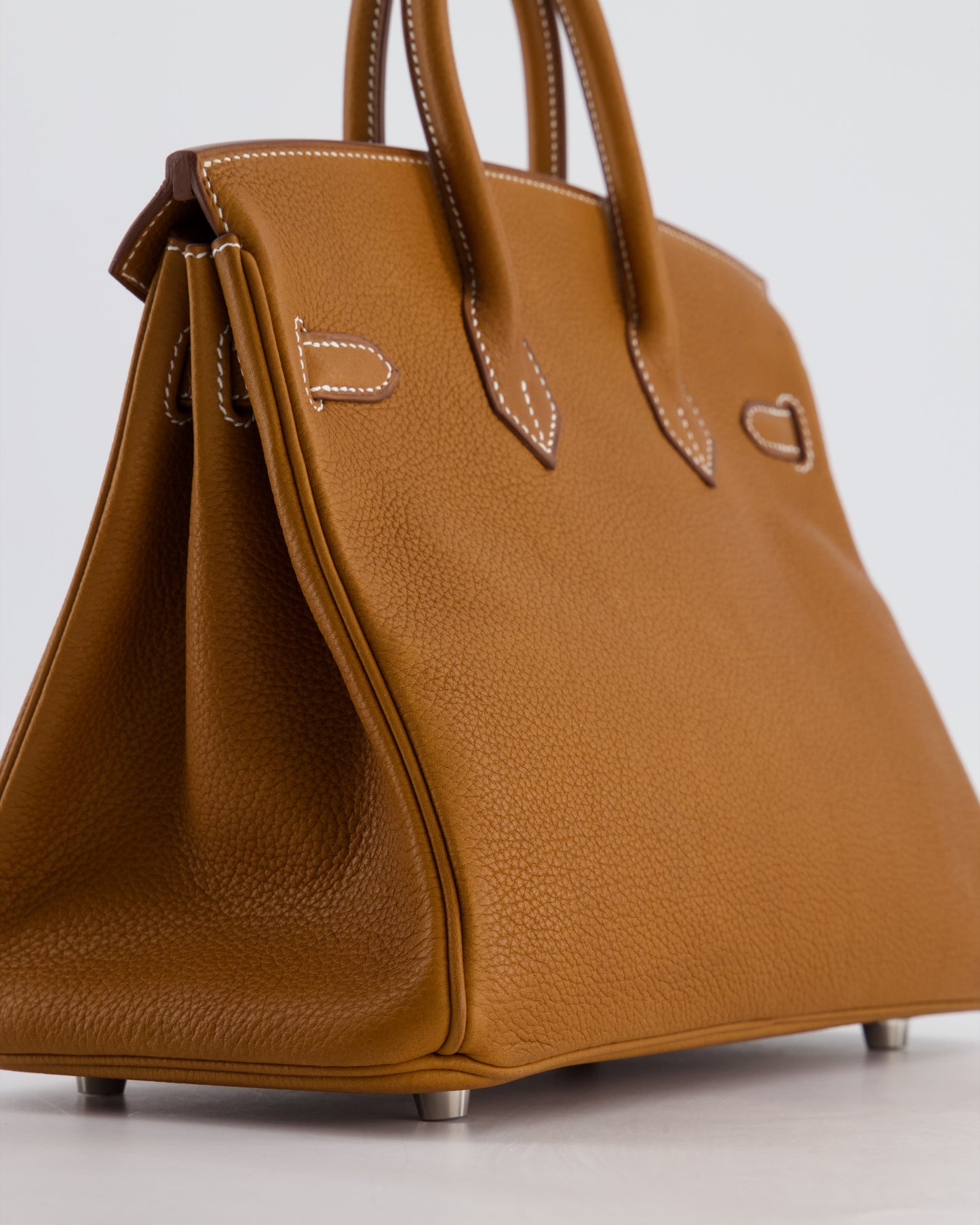 *RARE* Hermes Birkin 25 Retourne Bag in Fauve Barenia Faubourg Leather with Palladium Hardware
