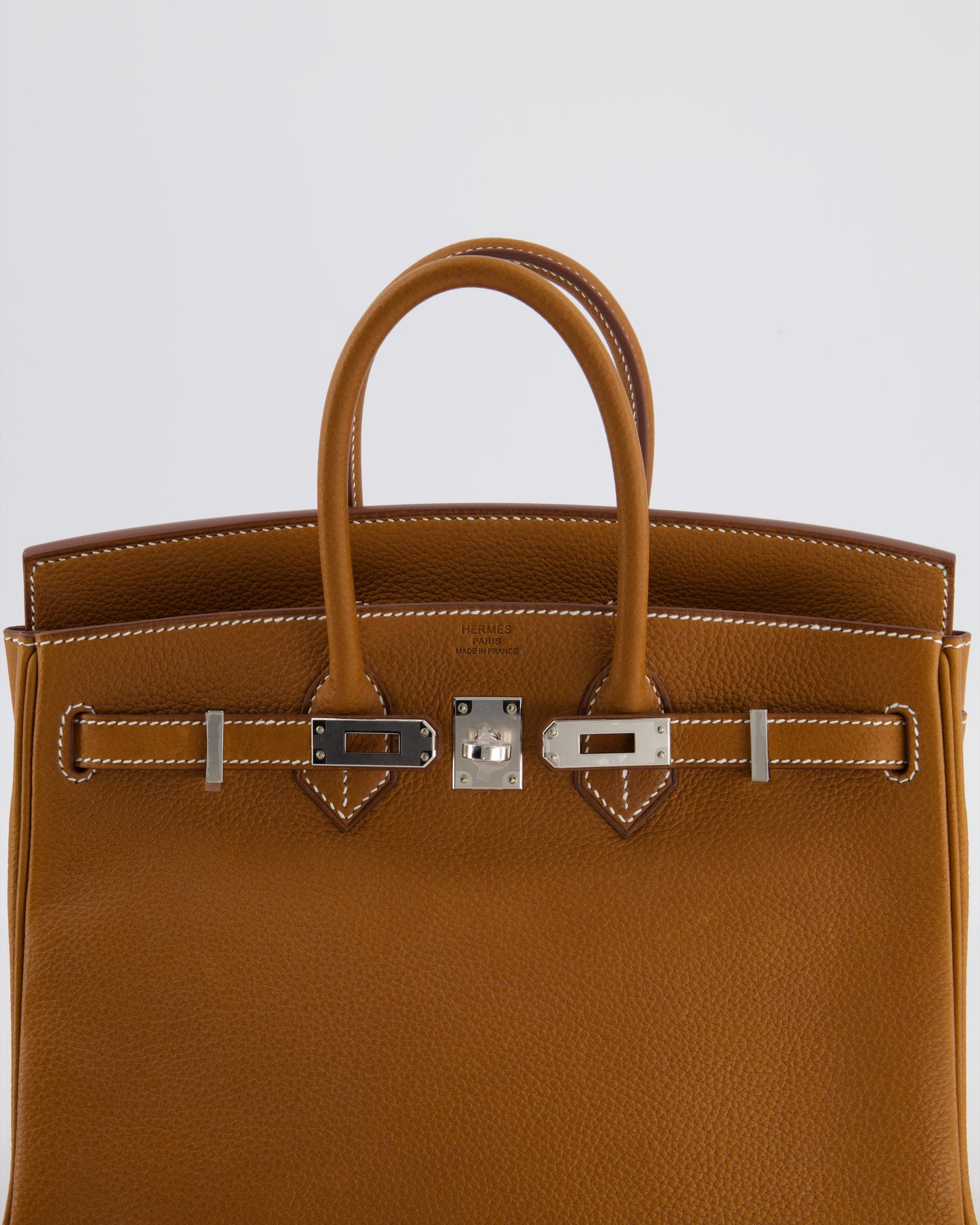 *RARE* Hermes Birkin 25 Retourne Bag in Fauve Barenia Faubourg Leather with Palladium Hardware