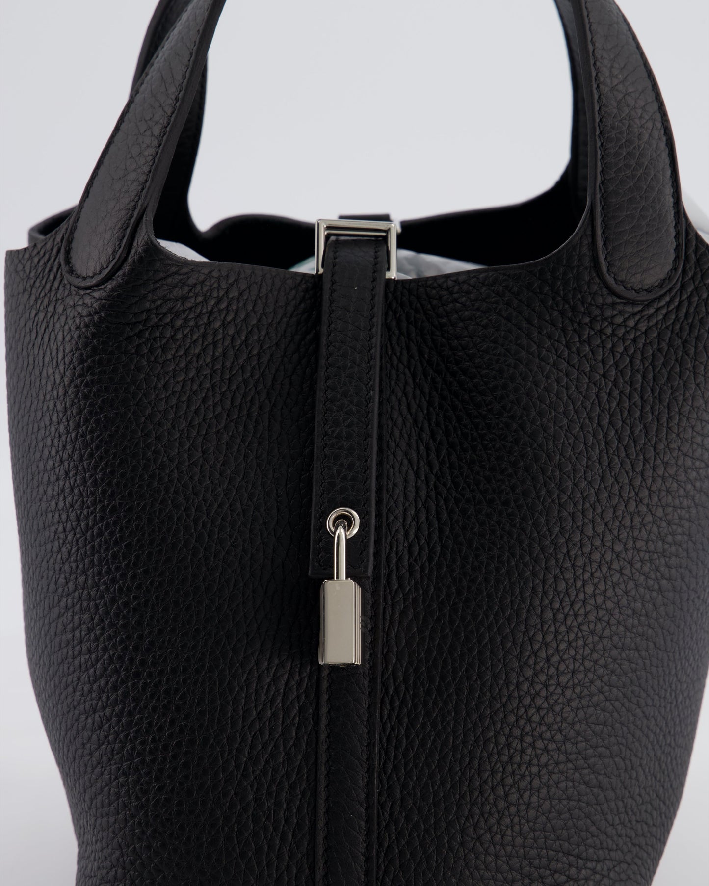 Hermes Picotin Lock 18 Bag in Noir Clemence Leather with Palladium Hardware