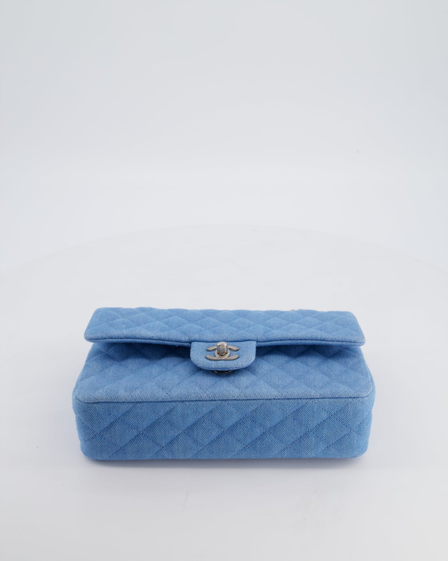 Chanel 25C Medium Double Flap Bag in Light Blue Denim with Brushed Silver Hardware