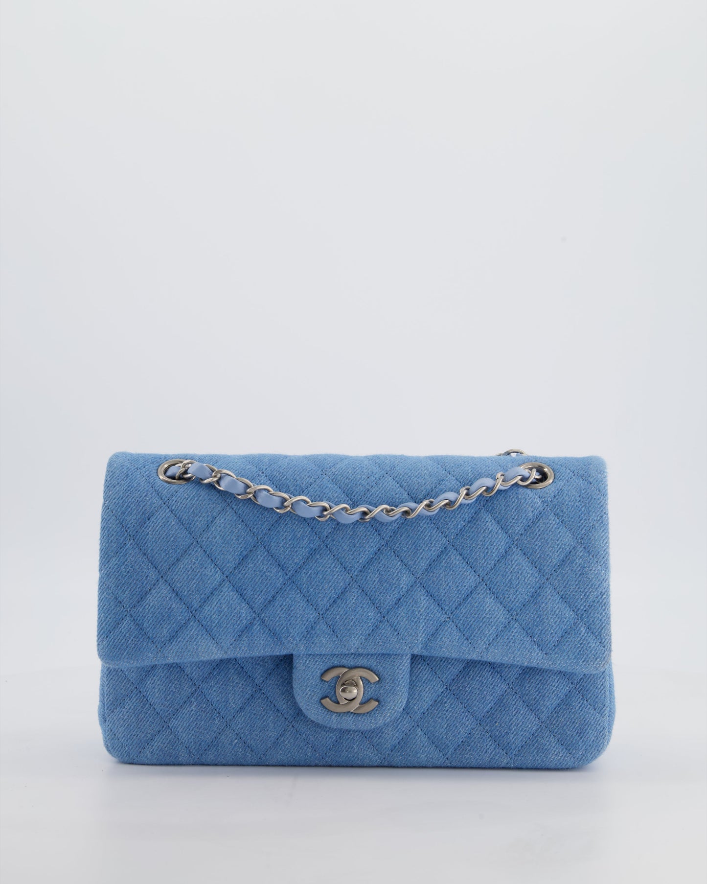 Chanel 25C Medium Double Flap Bag in Light Blue with Brushed Silver Hardware
