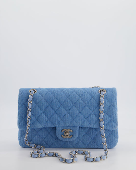 Chanel 25C Medium Double Flap Bag in Light Blue with Brushed Silver Hardware