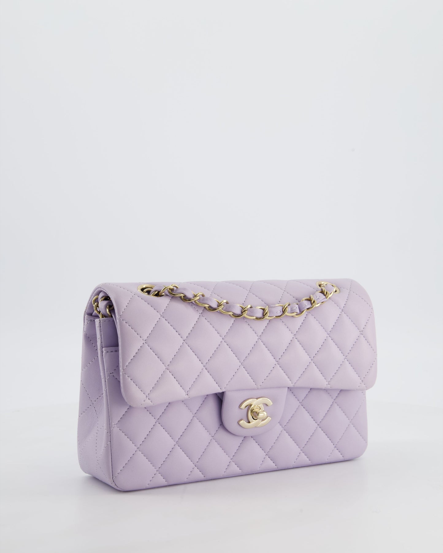 Chanel Small Classic Double Flap Bag in Light Violet Lambskin Leather with Champagne Gold Hardware