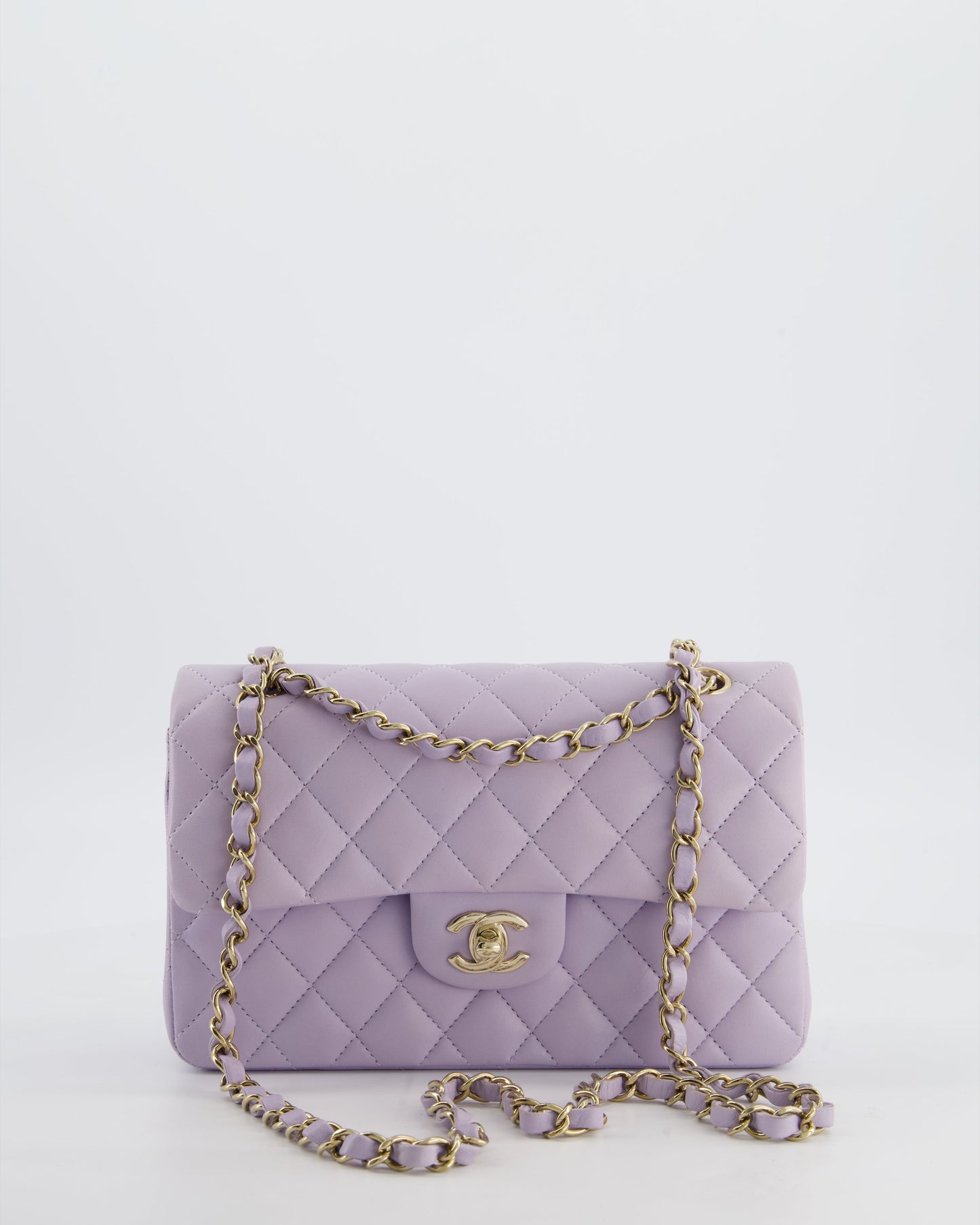 Chanel Small Classic Double Flap Bag in Light Violet Lambskin Leather with Champagne Gold Hardware