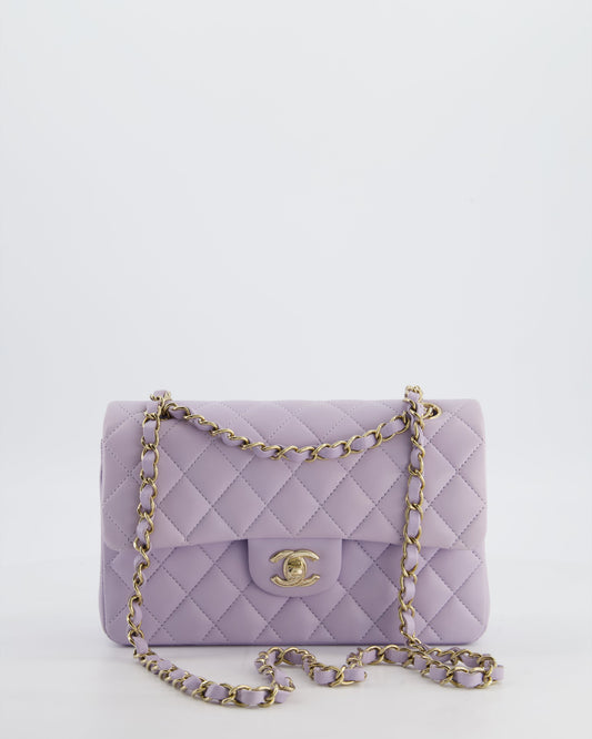 Chanel Small Classic Double Flap Bag in Light Violet Lambskin Leather with Champagne Gold Hardware