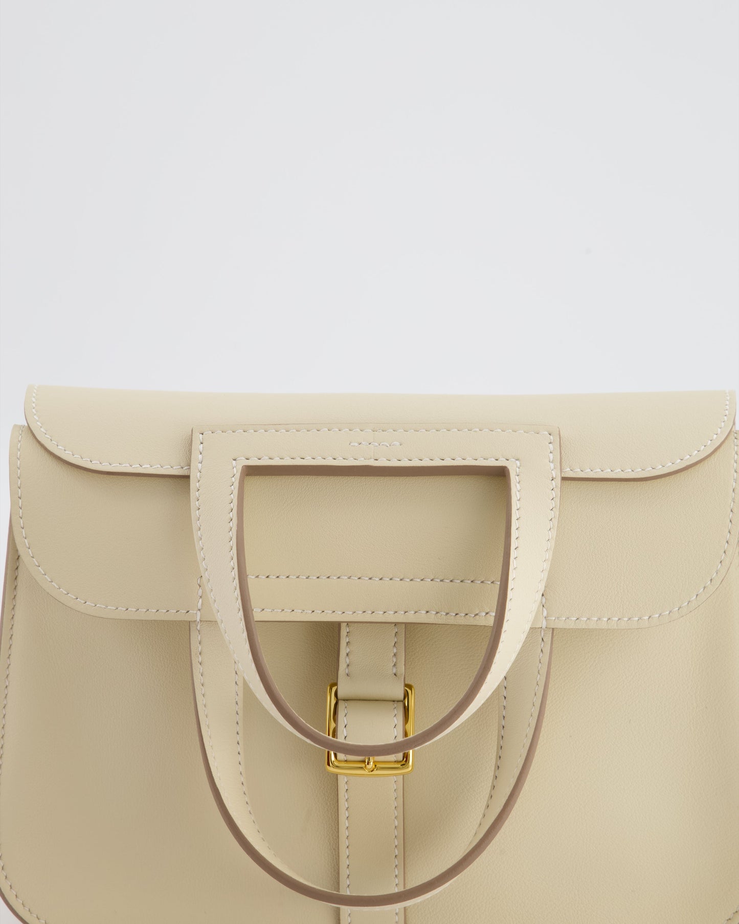 *NEW SIZE* Hermes Mini Halzan Bag in Craie Swift Leather with Gold Hardware