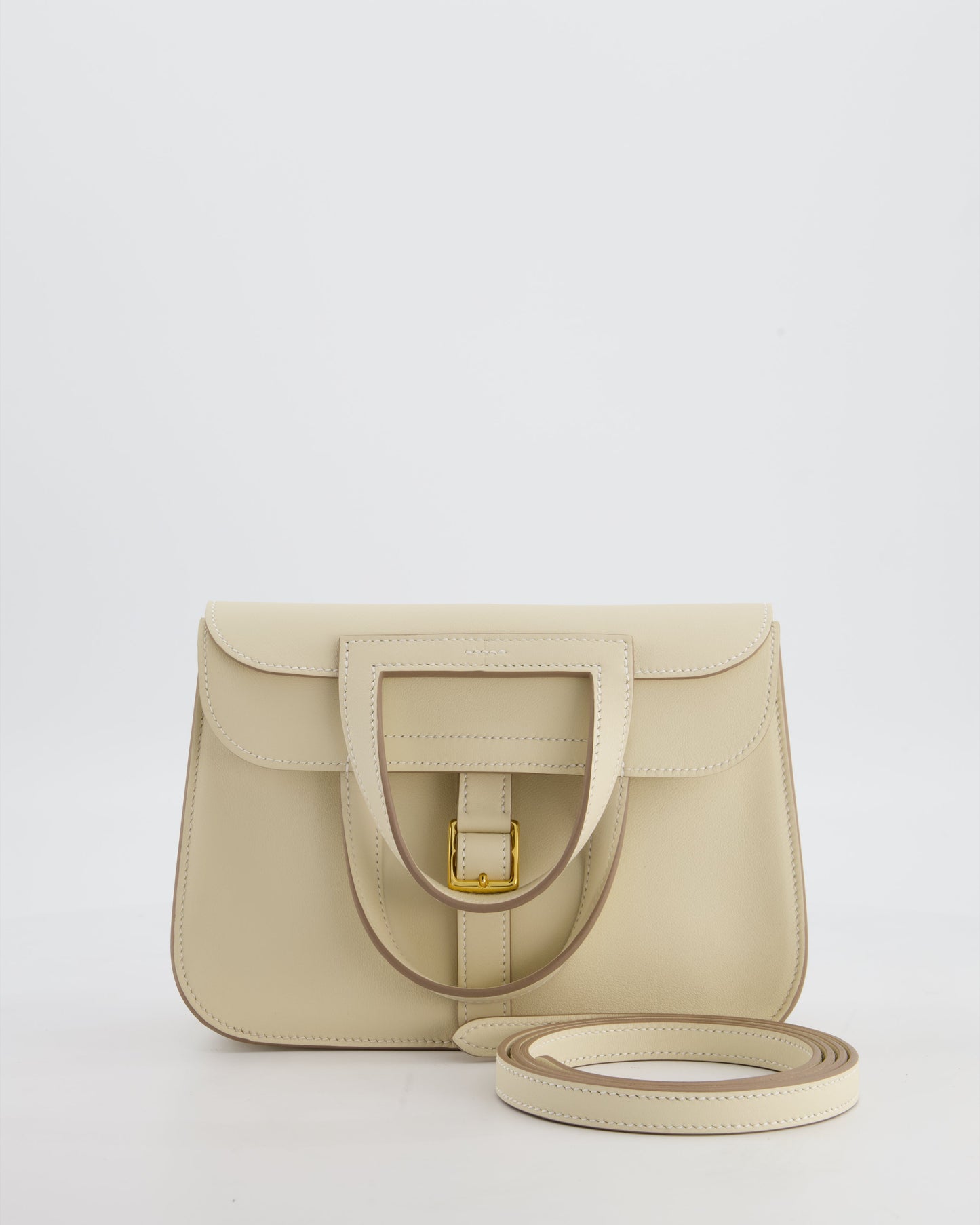 *NEW SIZE* Hermes Mini Halzan Bag in Craie Swift Leather with Gold Hardware