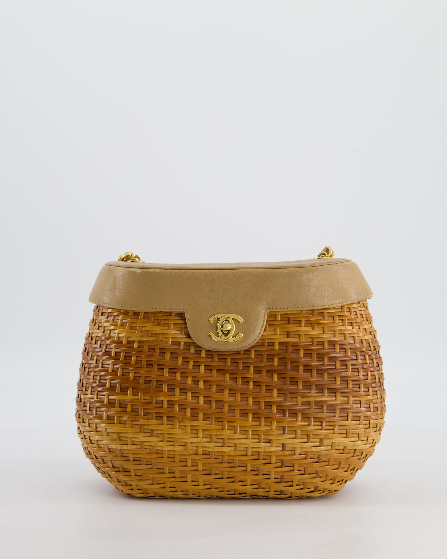 Chanel Beige Wicker Basket Bag with 24K Gold Hardware