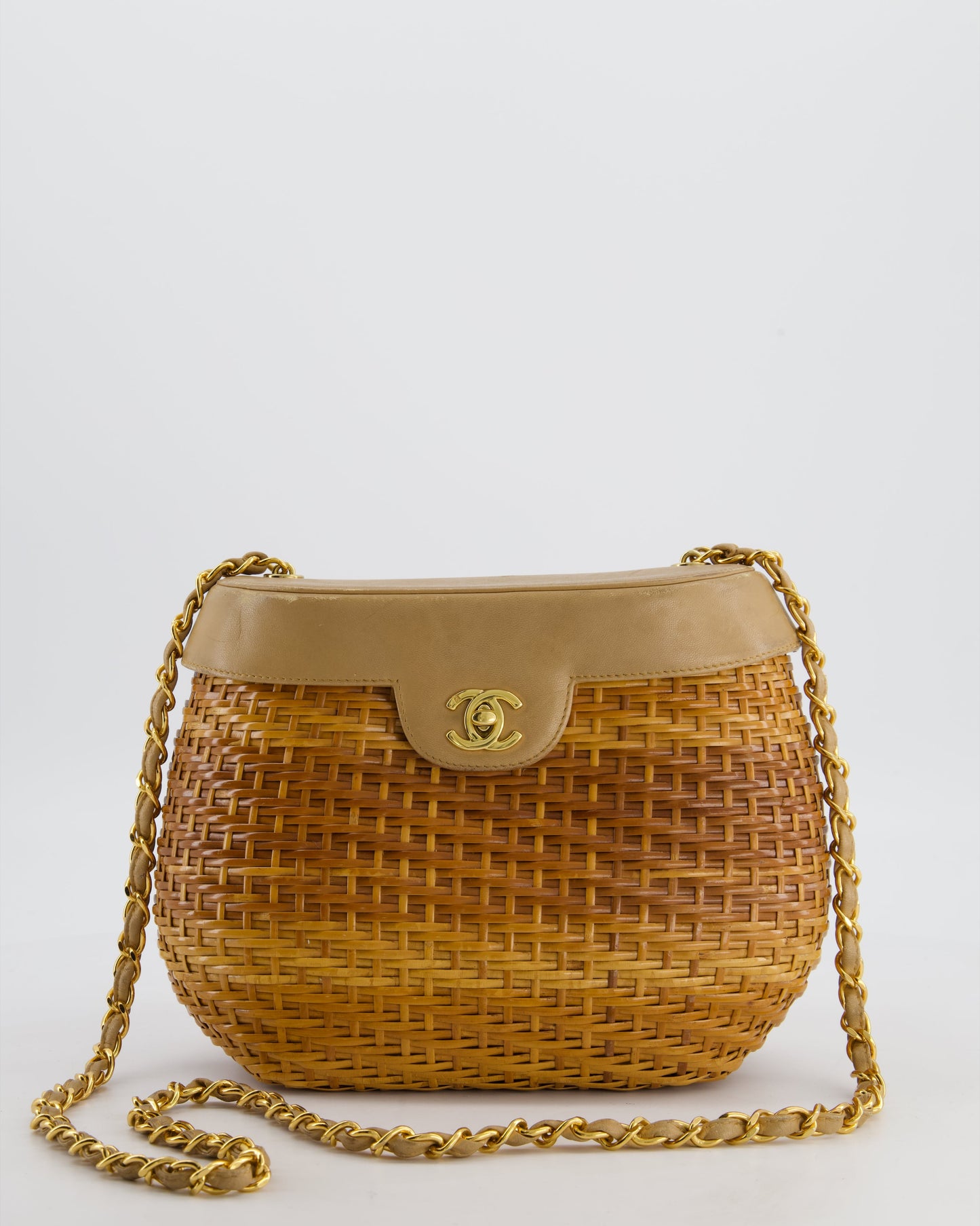Chanel Beige Wicker Basket Bag with 24K Gold Hardware