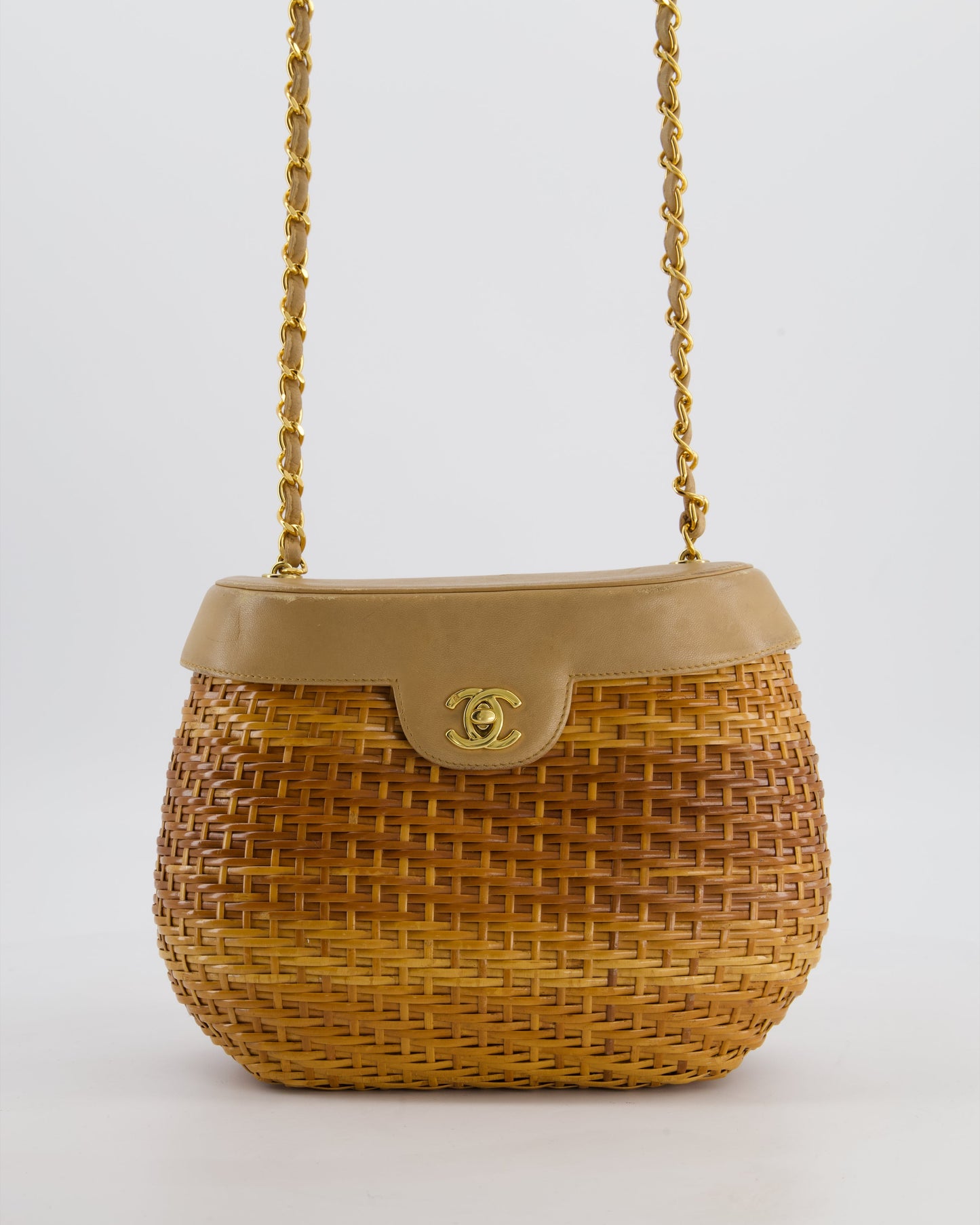 Chanel Beige Wicker Basket Bag with 24K Gold Hardware