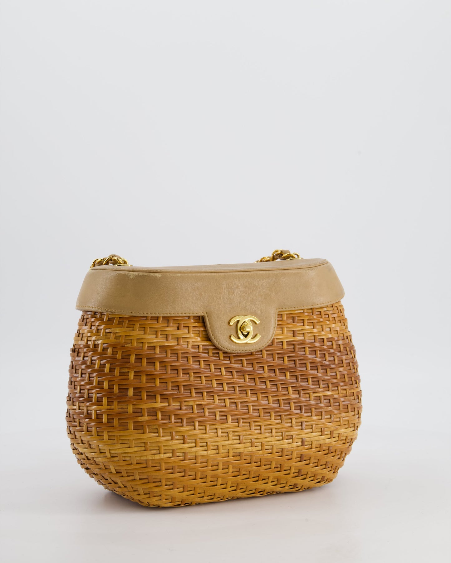 Chanel Beige Wicker Basket Bag with 24K Gold Hardware