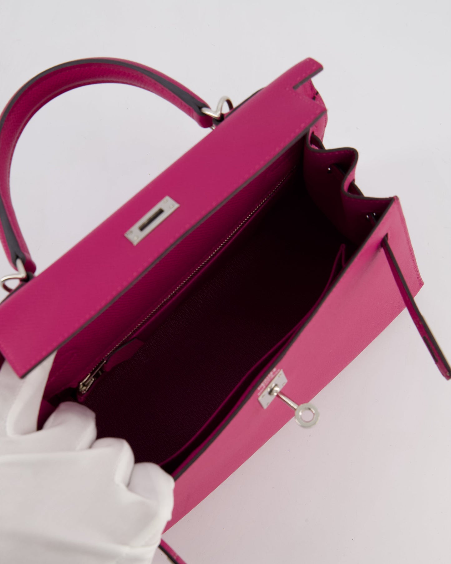 Hermes Kelly 25 Sellier Bag in Rose Pourpre Epsom Leather with Palladium Hardware