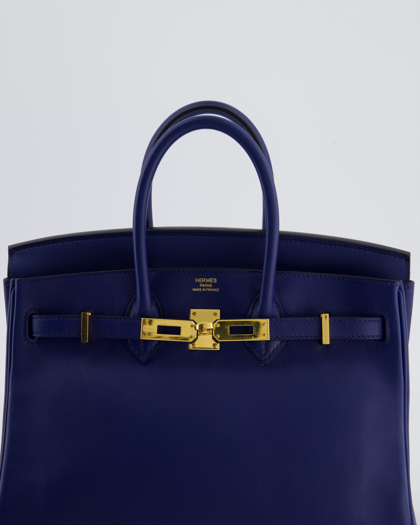 Hermes Birkin 25 Retourne Bag in Bleu Saphir Swift Leather with Gold Hardware