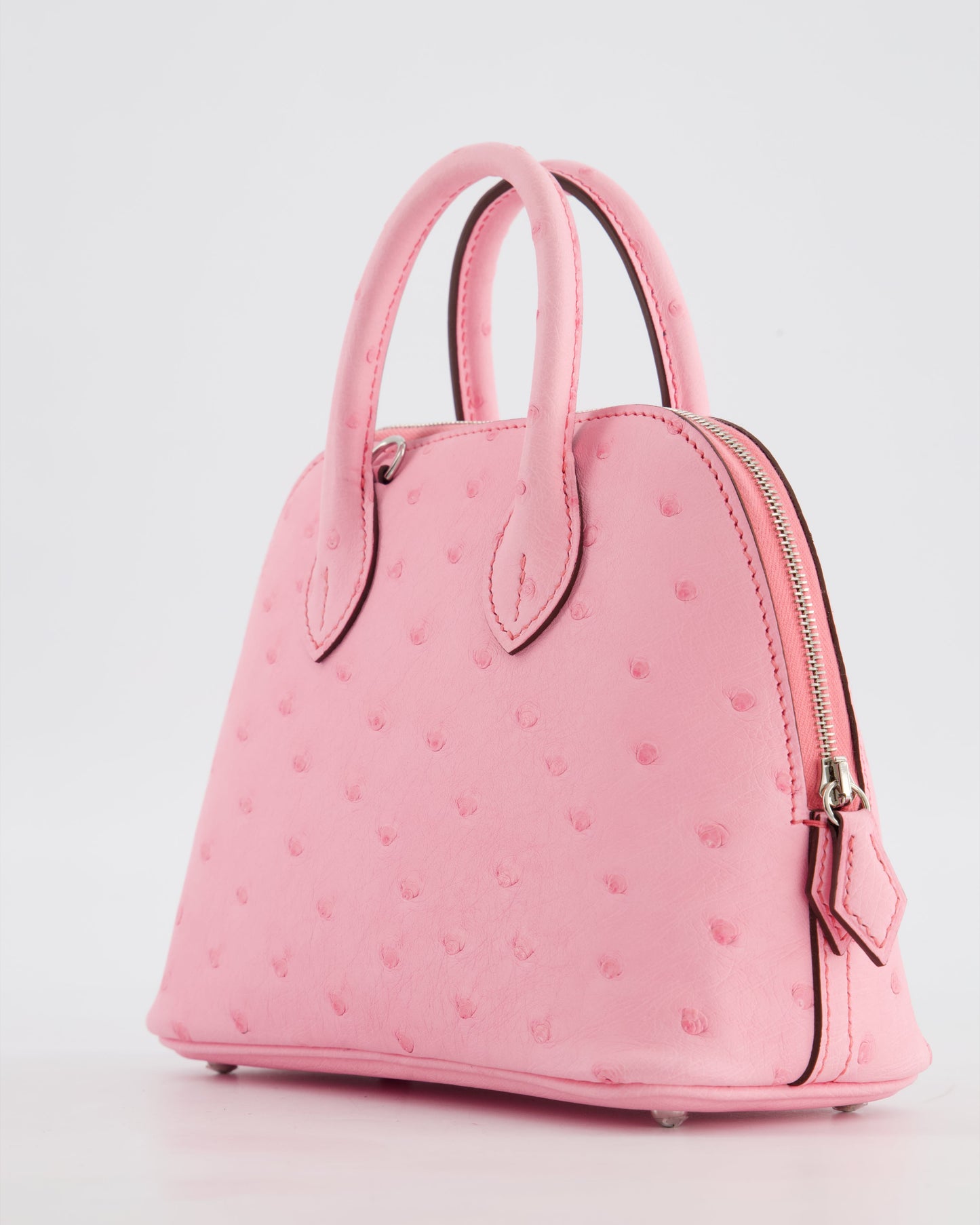 *HOT* Hermes Mini Bolide Bag in Rose Bubblegum Ostrich Leather with Palladium Hardware