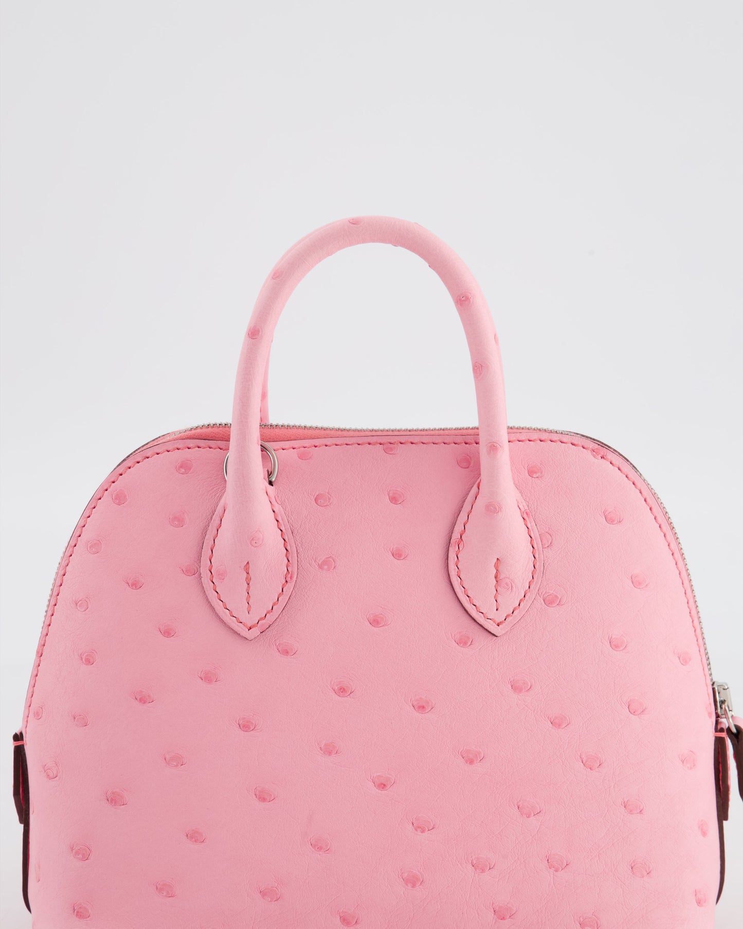 *HOT* Hermes Mini Bolide Bag in Rose Bubblegum Ostrich Leather with Palladium Hardware