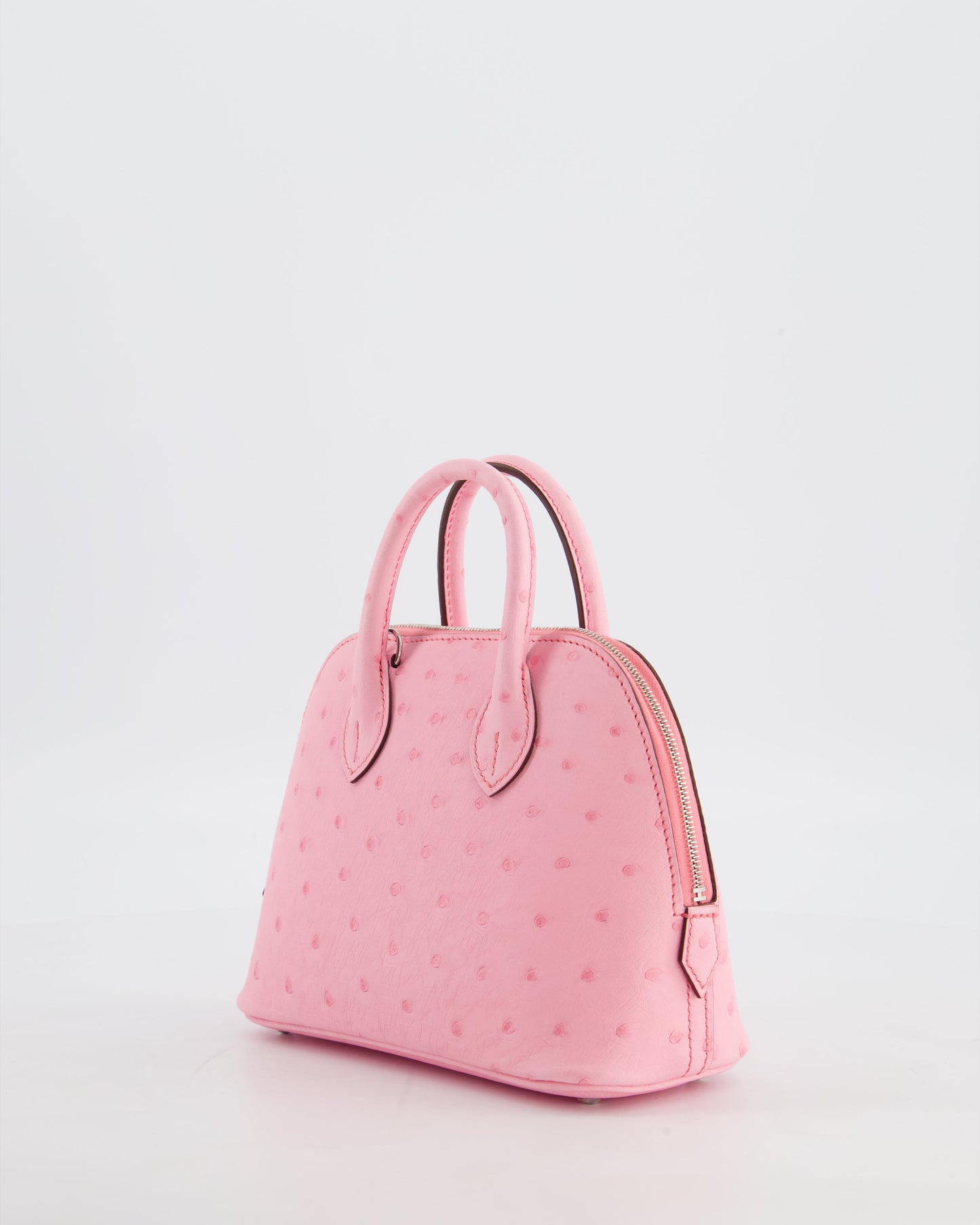 *HOT* Hermes Mini Bolide Bag in Rose Bubblegum Ostrich Leather with Palladium Hardware