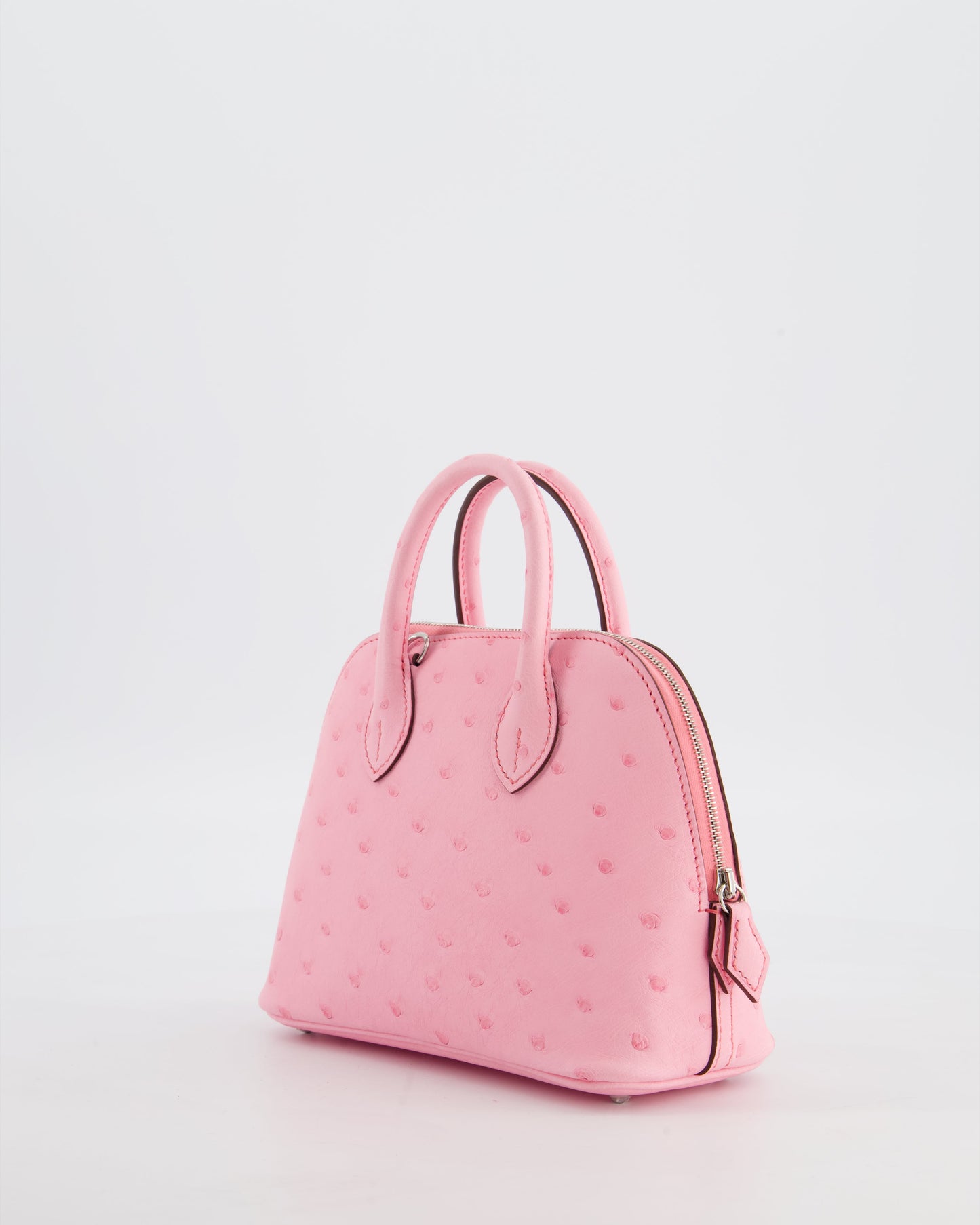 *HOT* Hermes Mini Bolide Bag in Rose Bubblegum Ostrich Leather with Palladium Hardware