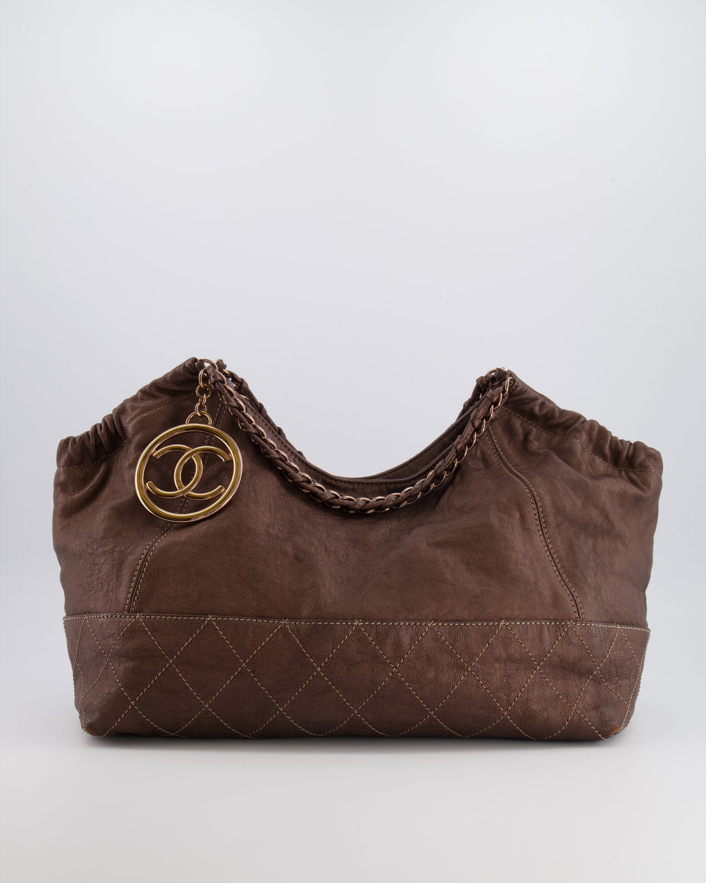 Chanel Bronze Calfskin Quilted Coco Cabas Tote Bag with Rose Gold CC Logo