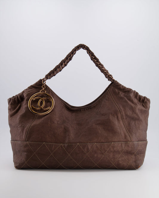 Chanel Bronze Calfskin Quilted Coco Cabas Tote Bag with Rose Gold CC Logo