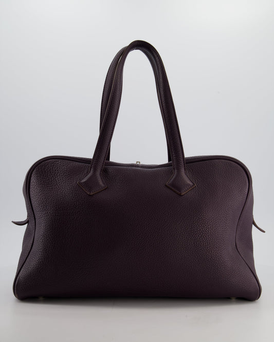 Hermes Victoria II 35cm Bag in Raisin Clemence Leather with Palladium Hardware