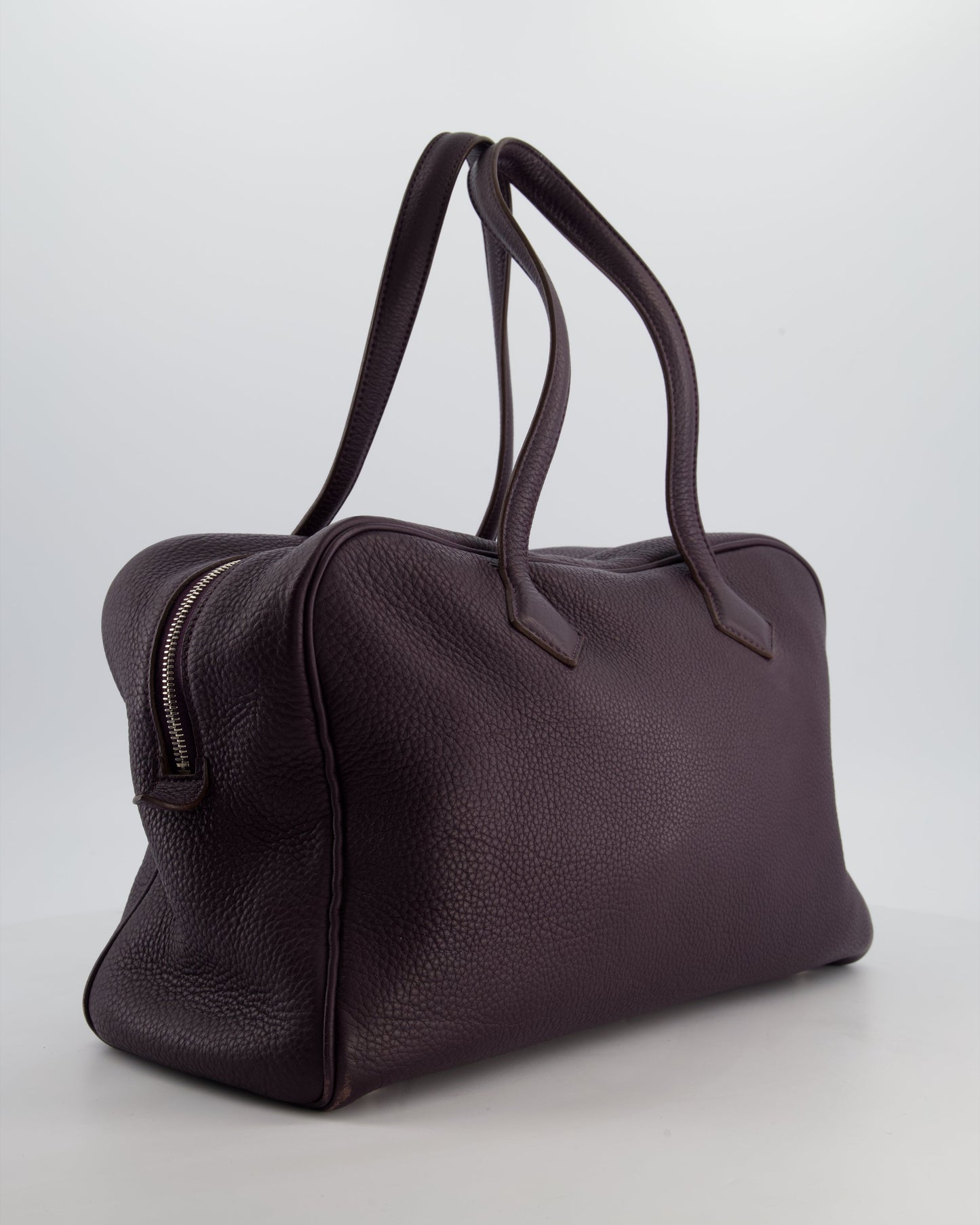 Hermes Victoria II 35cm Bag in Raisin Clemence Leather with Palladium Hardware