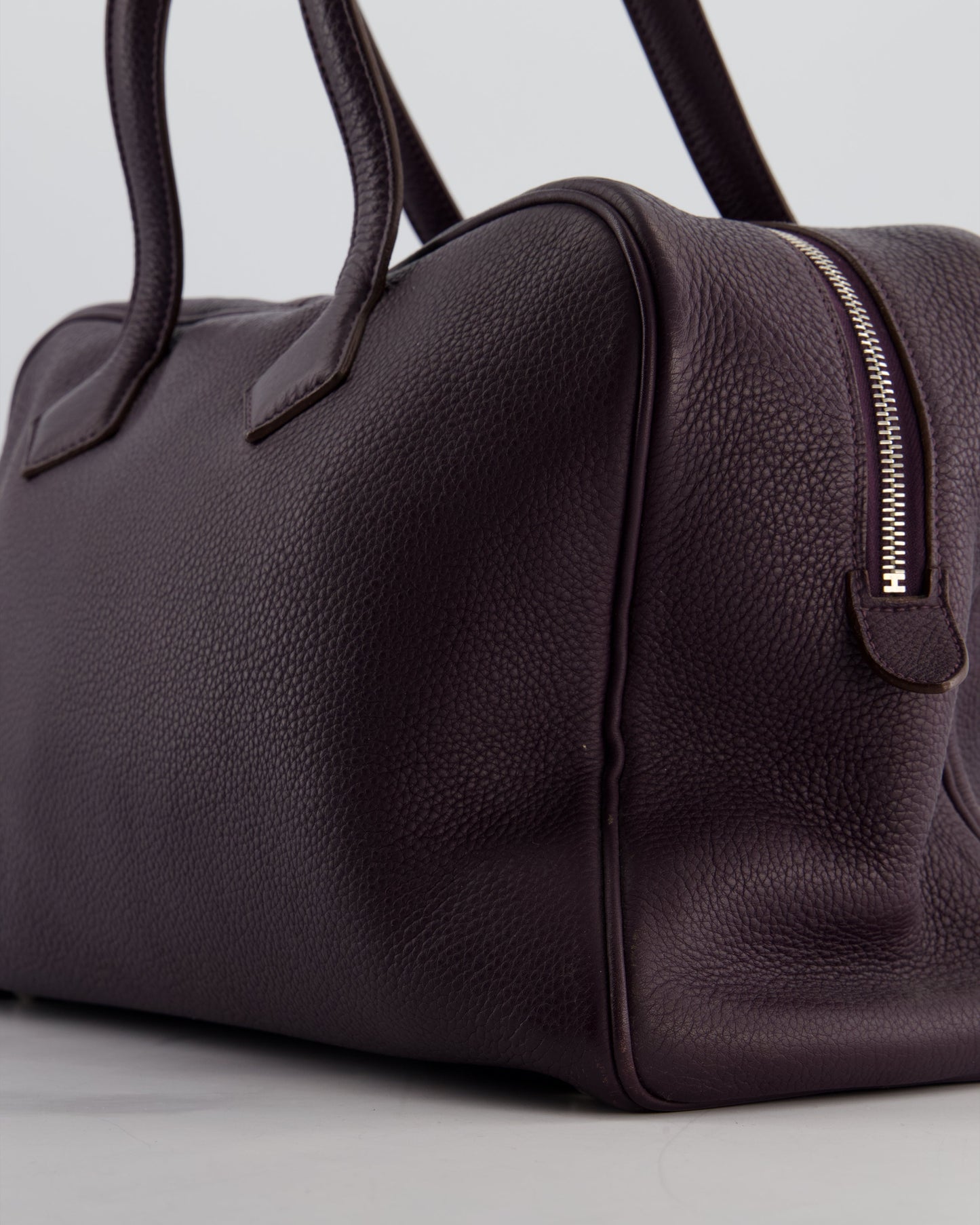 Hermes Victoria II 35cm Bag in Raisin Clemence Leather with Palladium Hardware