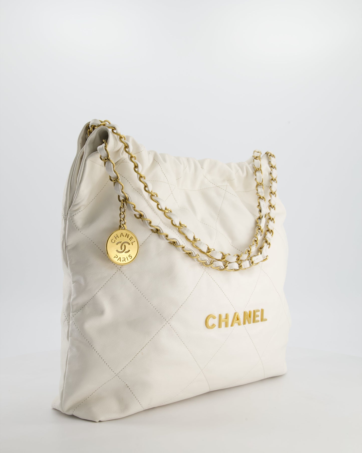 Chanel 22 Small Bag in White Aged Calfskin with Brushed Gold Hardware