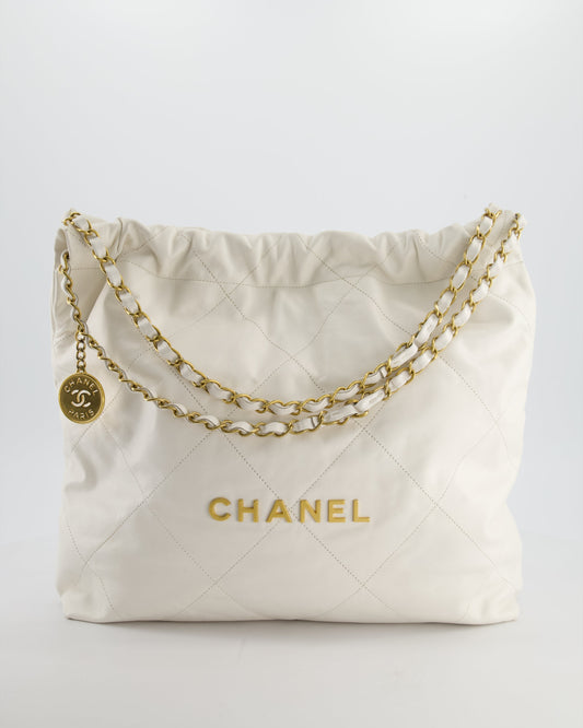 Chanel 22 Small Bag in White Aged Calfskin with Brushed Gold Hardware