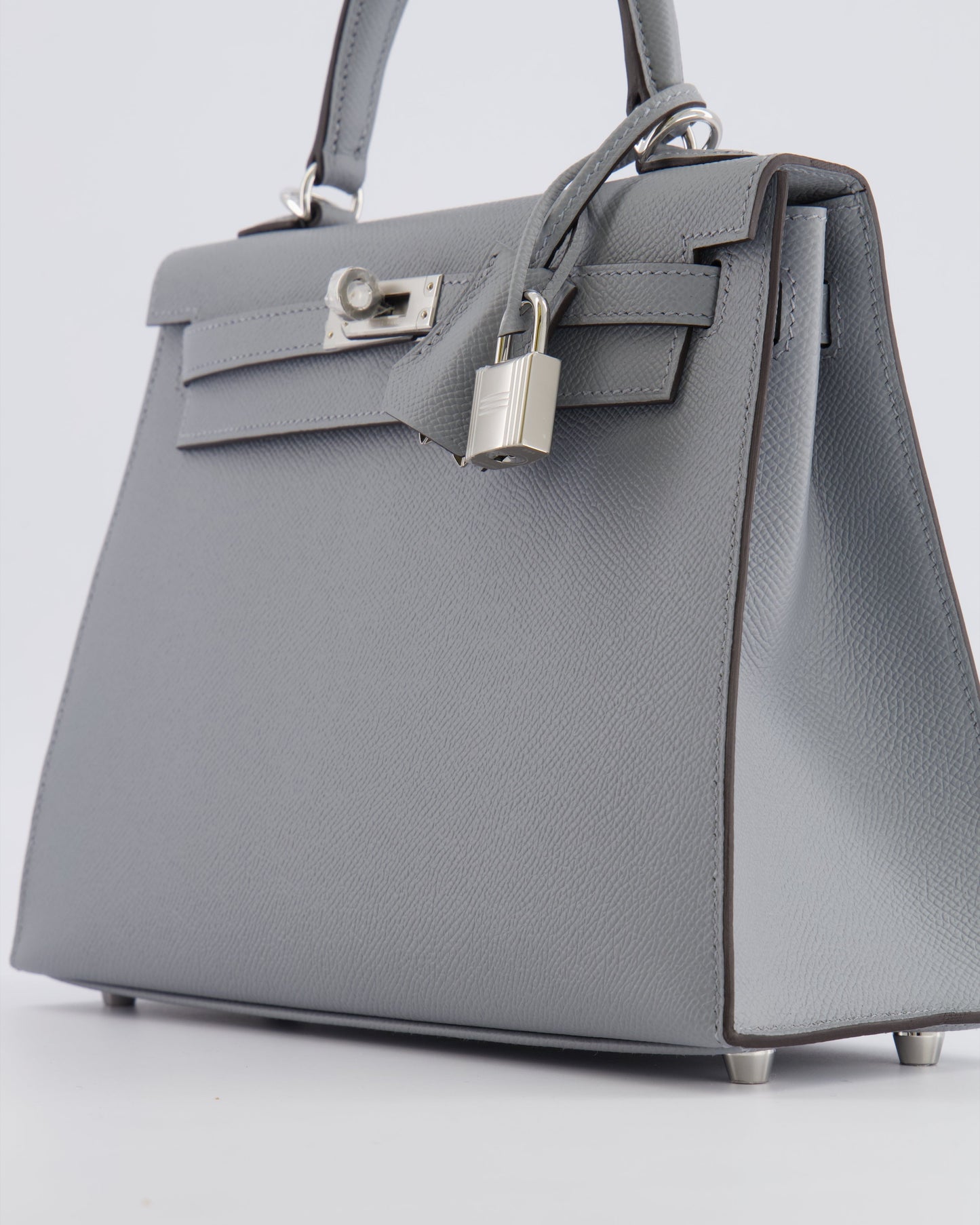 Hermes Kelly 25 Sellier Bag in Gris Pantin Epsom Leather with Palladium Hardware