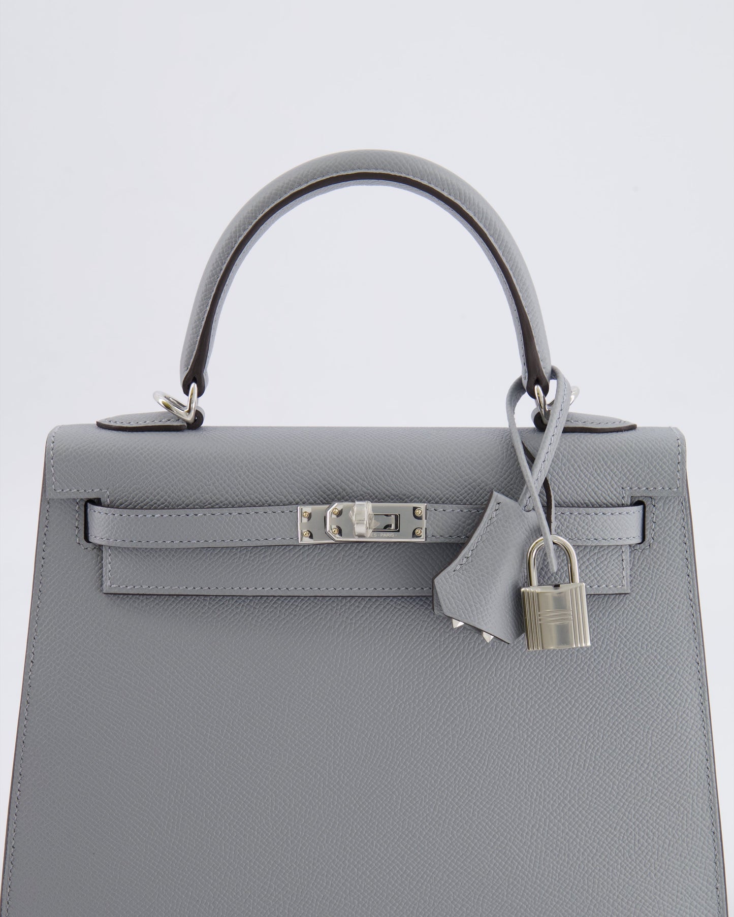 Hermes Kelly 25 Sellier Bag in Gris Pantin Epsom Leather with Palladium Hardware