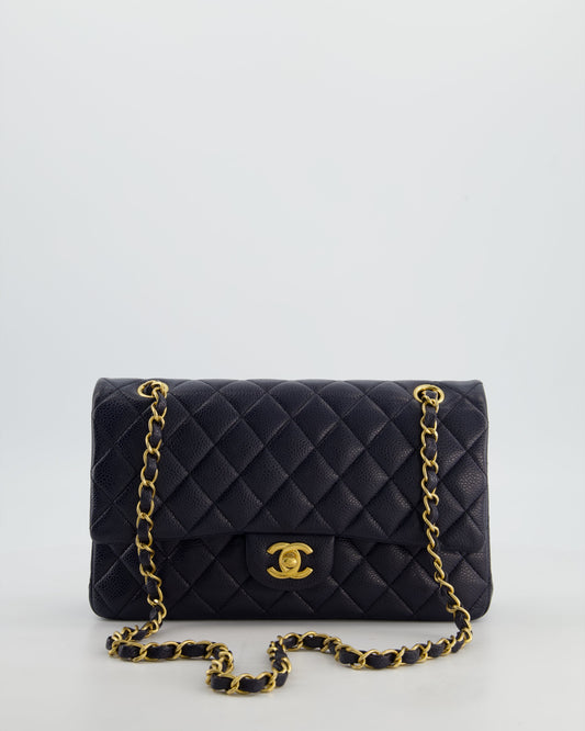Chanel Medium Navy Classic Double Flap Bag in Lambskin Leather with Gold Hardware