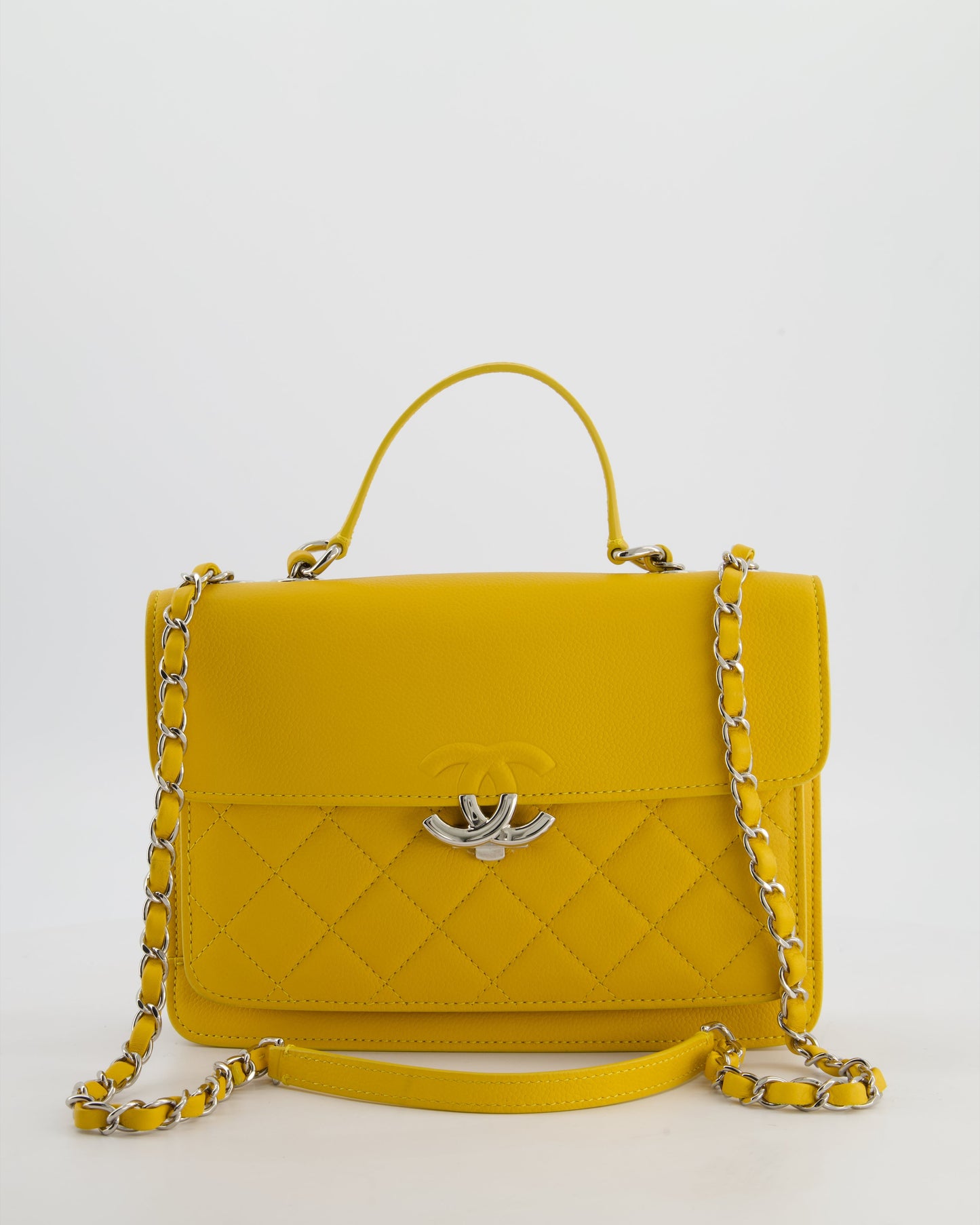 Chanel Yellow CC Box Bag in Caviar Leather with Silver Hardware