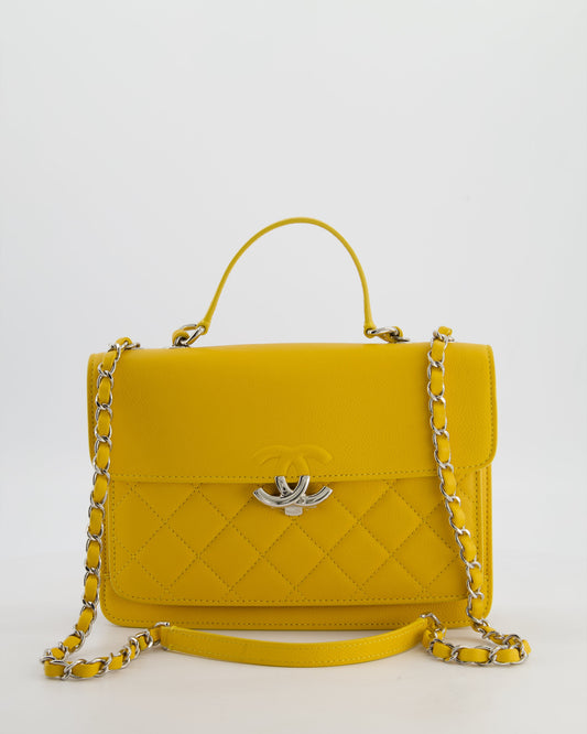 Chanel Yellow CC Box Bag in Caviar Leather with Silver Hardware