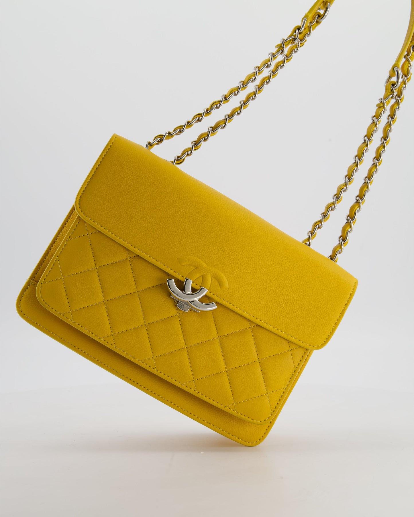 Chanel Yellow CC Box Bag in Caviar Leather with Silver Hardware