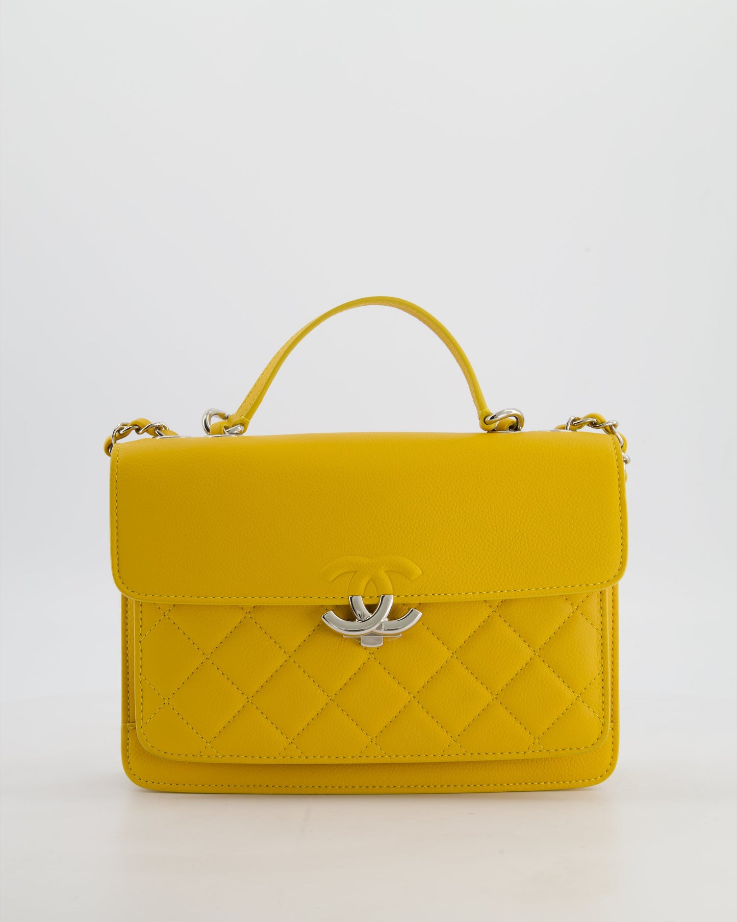 Chanel Yellow CC Box Bag in Caviar Leather with Silver Hardware