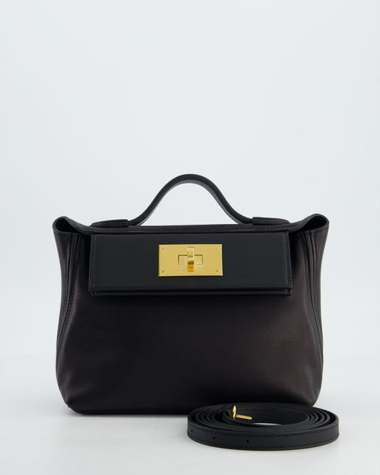 *RARE* Hermes 24/24 21 Bag in Noir Volupto and Noir Swift Leather with Gold Hardware