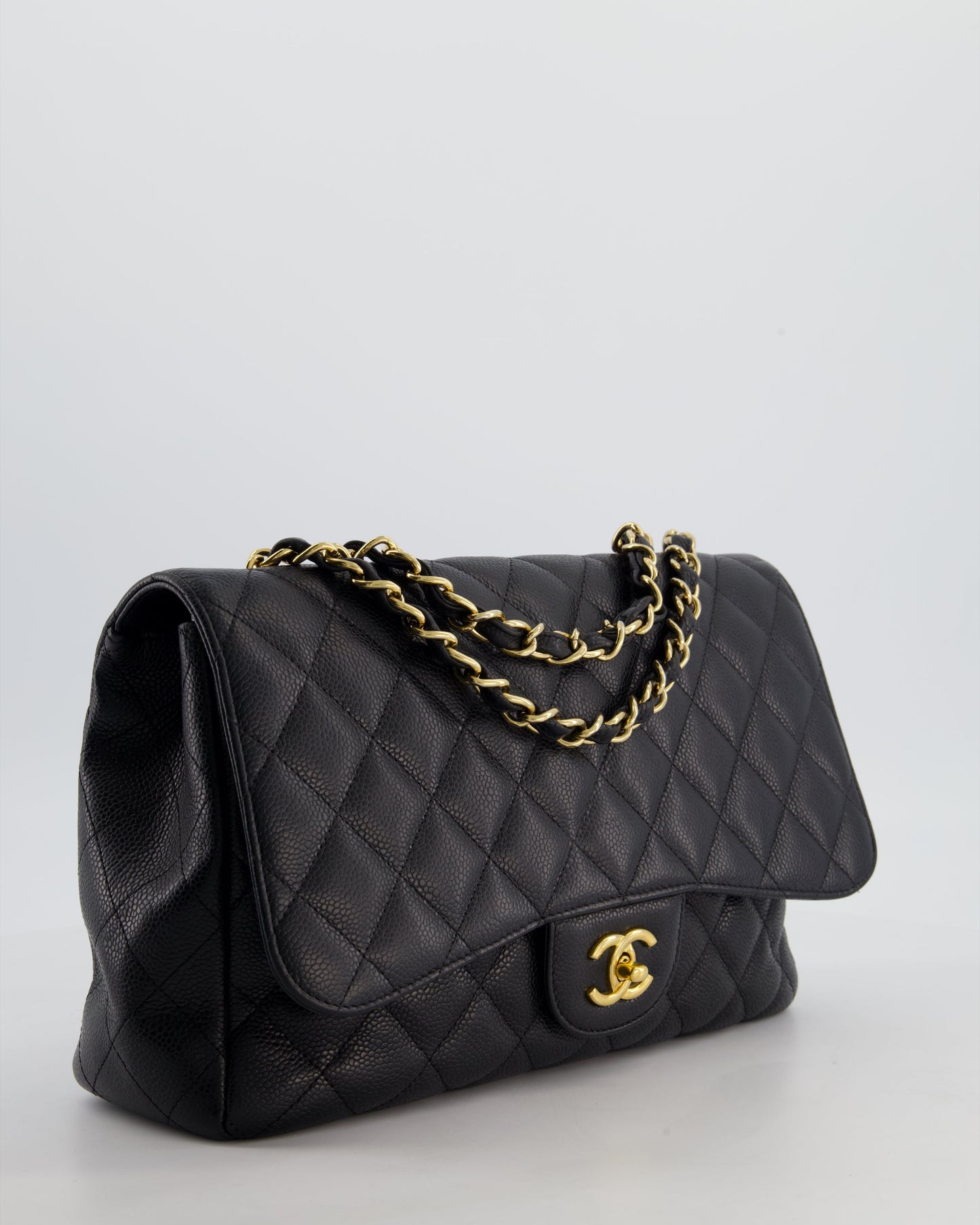 Chanel Black Jumbo Classic Single Flap Bag in Caviar Leather with Gold Hardware