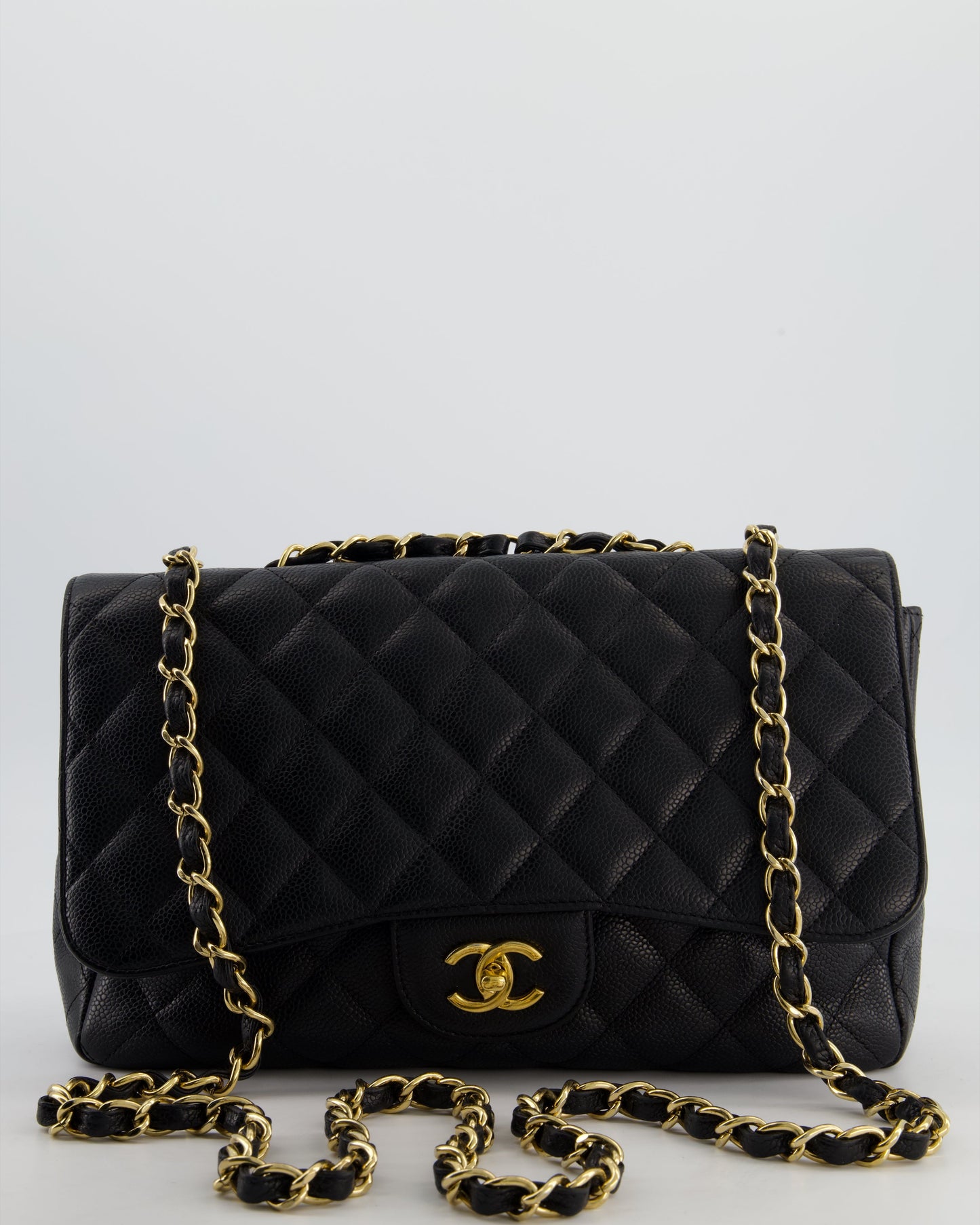 Chanel Black Jumbo Classic Single Flap Bag in Caviar Leather with Gold Hardware